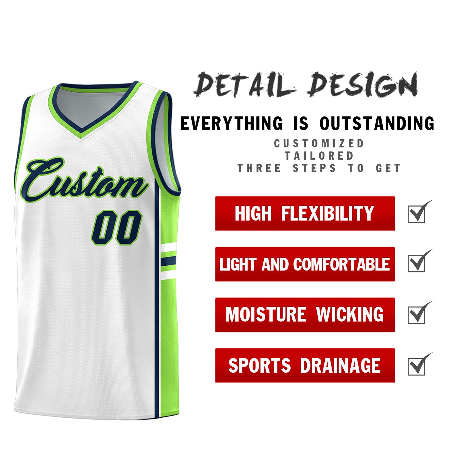 Custom Youth Basketball Jersey - White Fluorescent Green Two-Tone Varsity Jersey Set