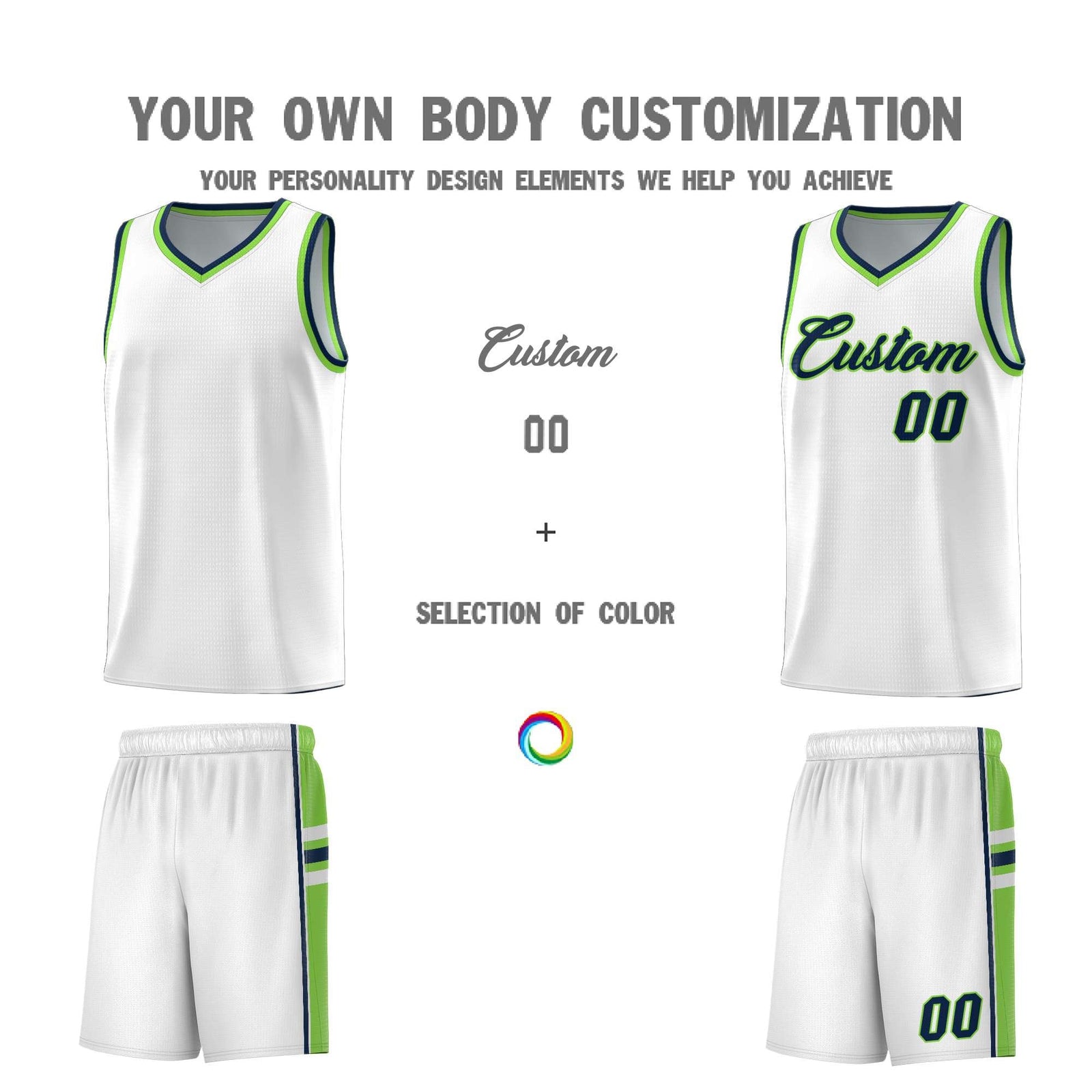 Custom Youth Basketball Jersey - White Fluorescent Green Two-Tone Varsity Jersey Set