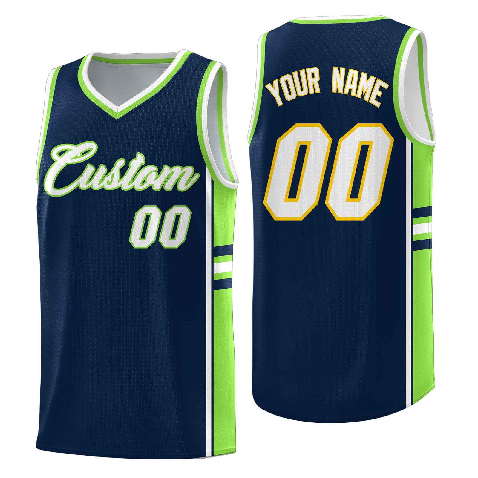 Custom Youth Basketball Jersey - Navy Fluorescent Green Two-Tone Varsity Jersey Set
