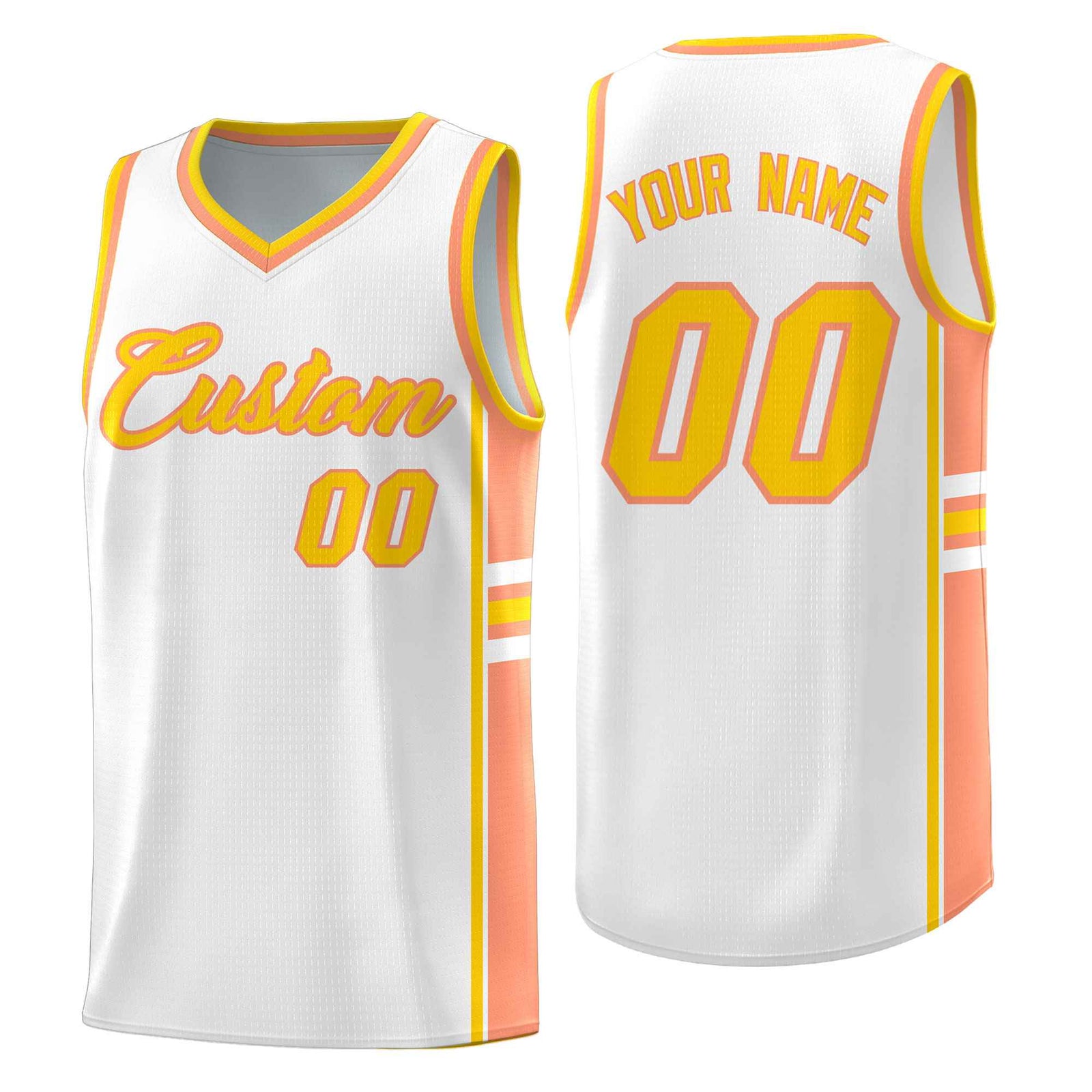 Custom Youth Basketball Jersey - White Light Orange Two-Tone Varsity Jersey Set