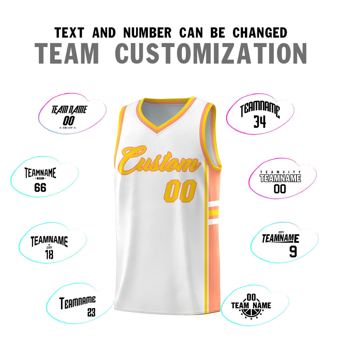 Custom Youth Basketball Jersey - White Light Orange Two-Tone Varsity Jersey Set