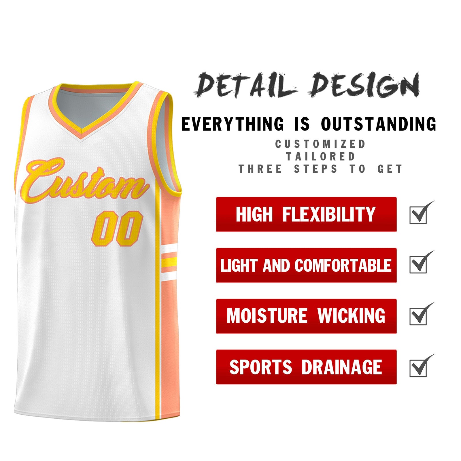 Custom Youth Basketball Jersey - White Light Orange Two-Tone Varsity Jersey Set