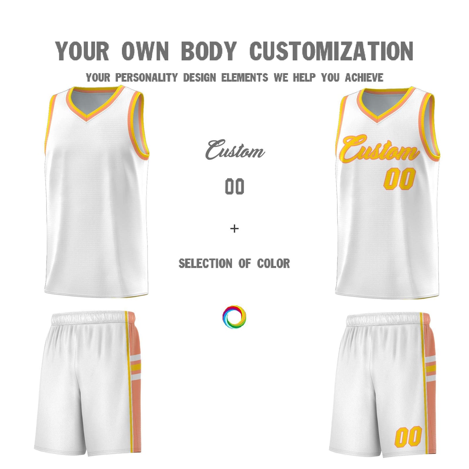 Custom Youth Basketball Jersey - White Light Orange Two-Tone Varsity Jersey Set