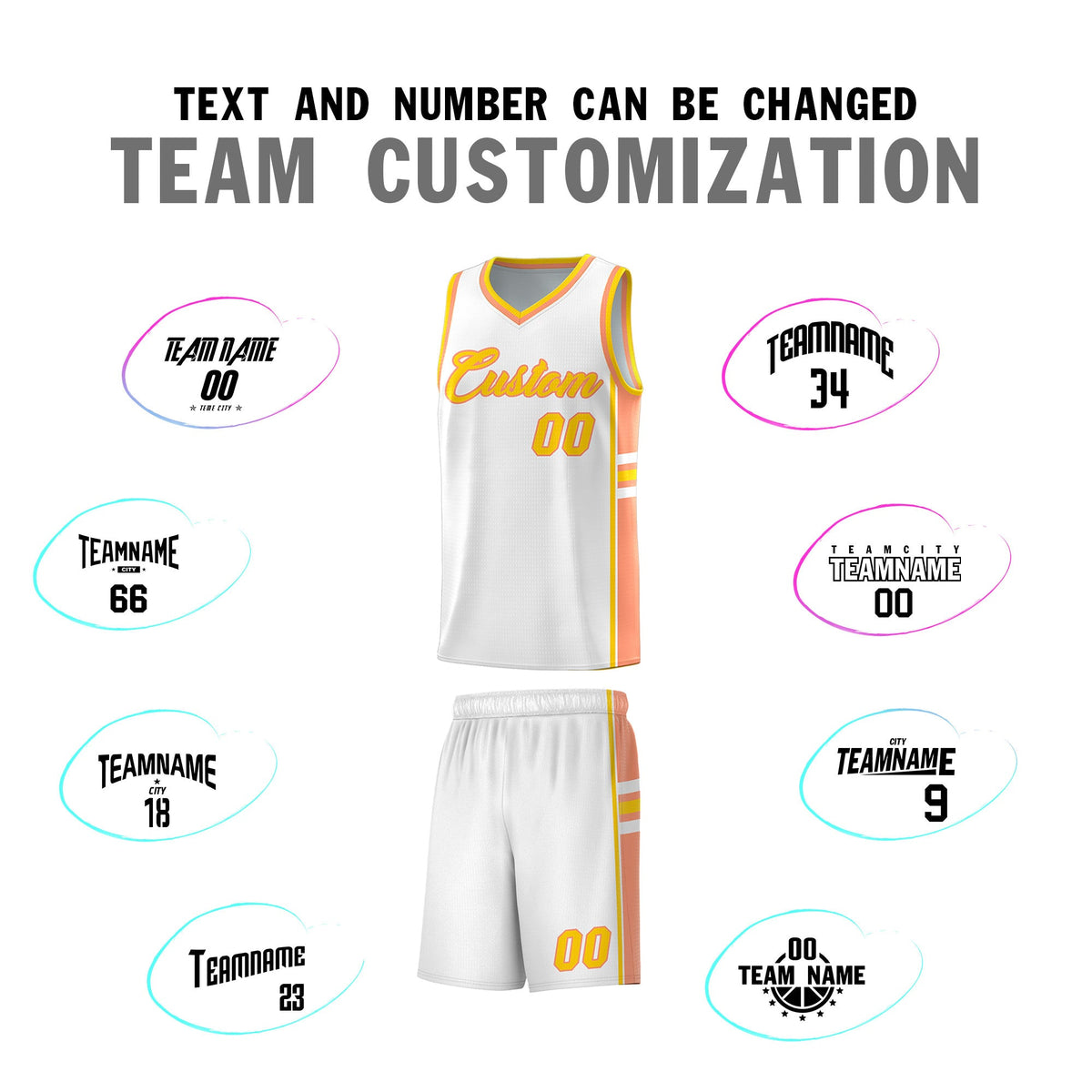 Custom Youth Basketball Jersey - White Light Orange Two-Tone Varsity Jersey Set