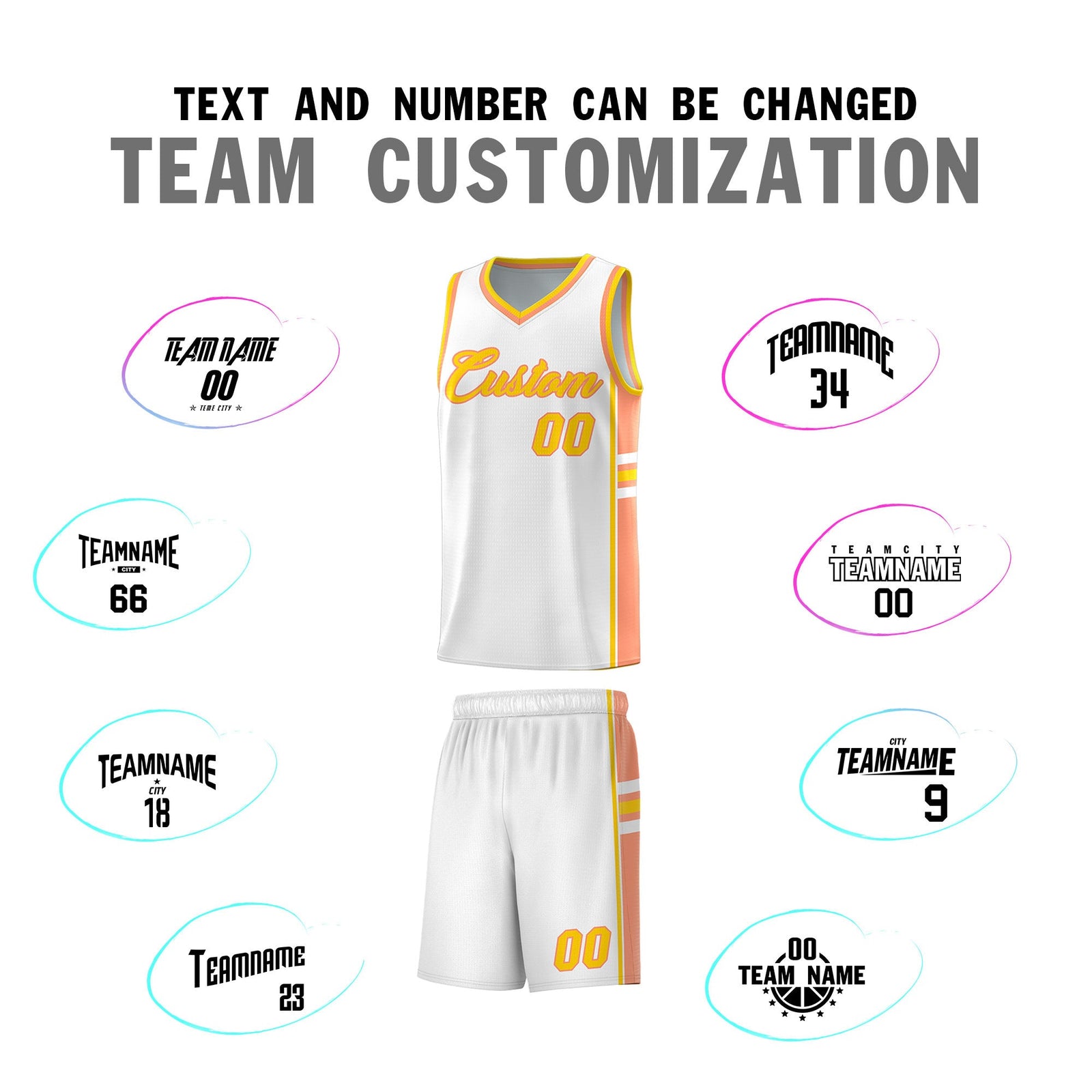 Custom Youth Basketball Jersey - White Light Orange Two-Tone Varsity Jersey Set