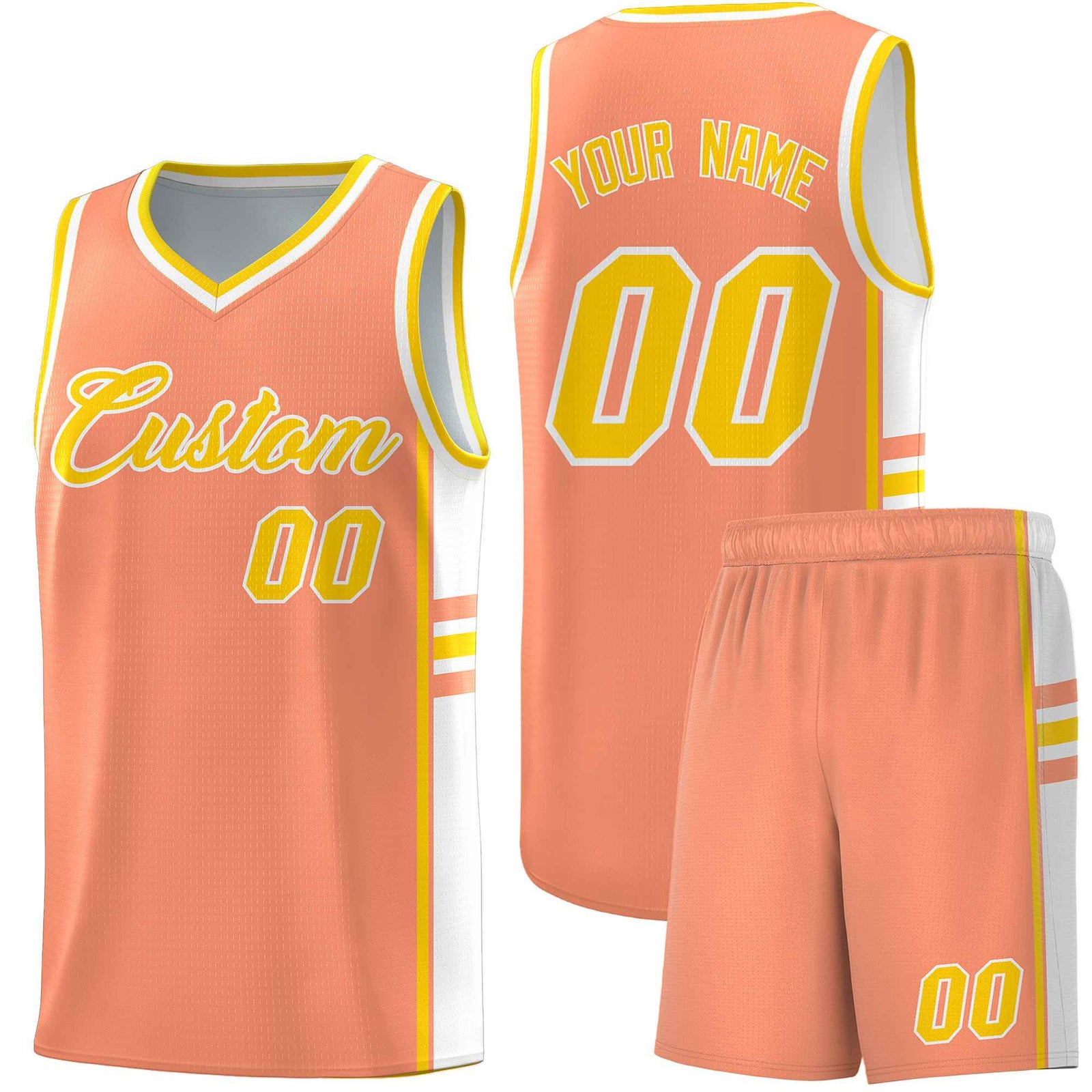 Custom Youth Basketball Jersey - Light Orange White Two-Tone Classic Varsity Uniform