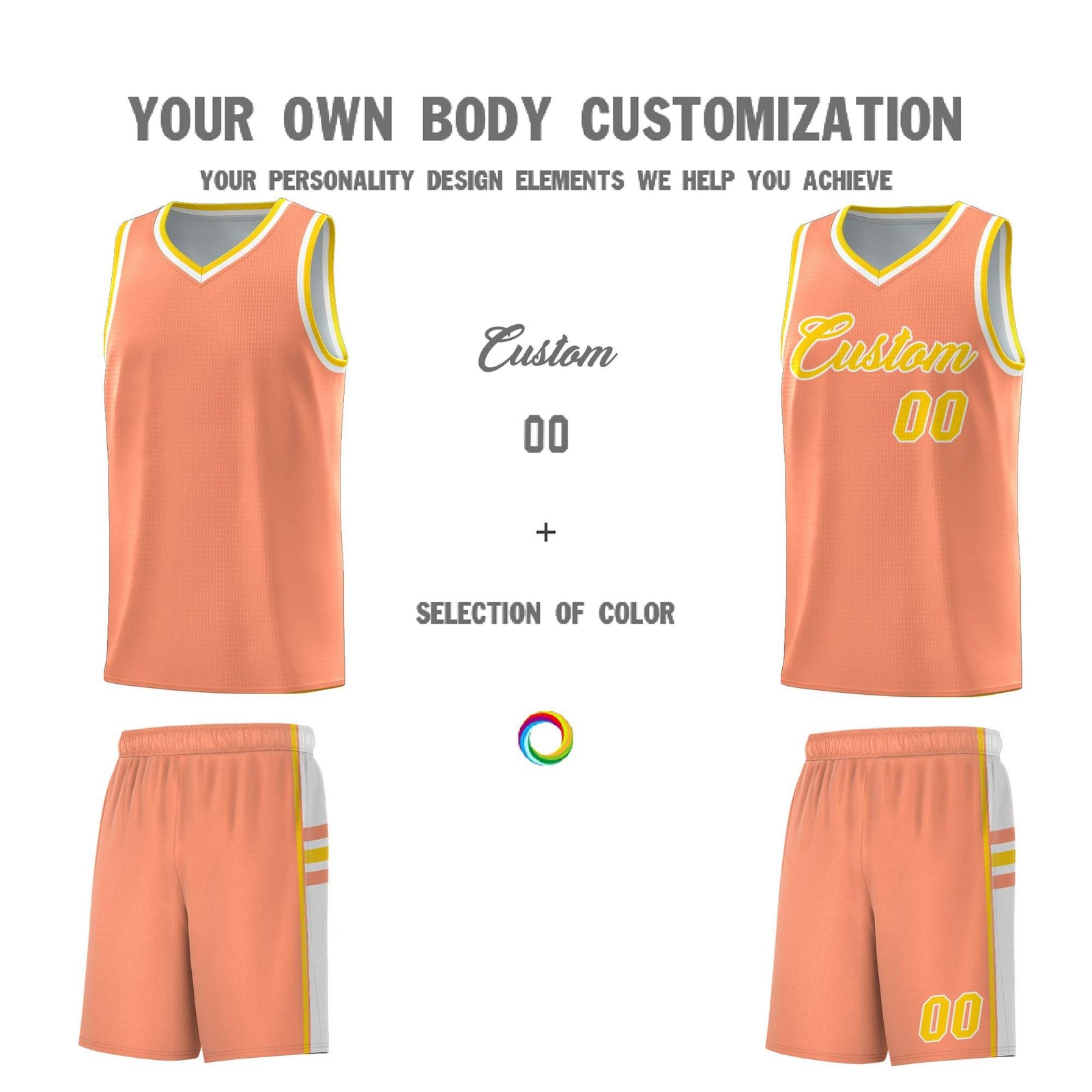 Custom Youth Basketball Jersey - Light Orange White Two-Tone Classic Varsity Uniform