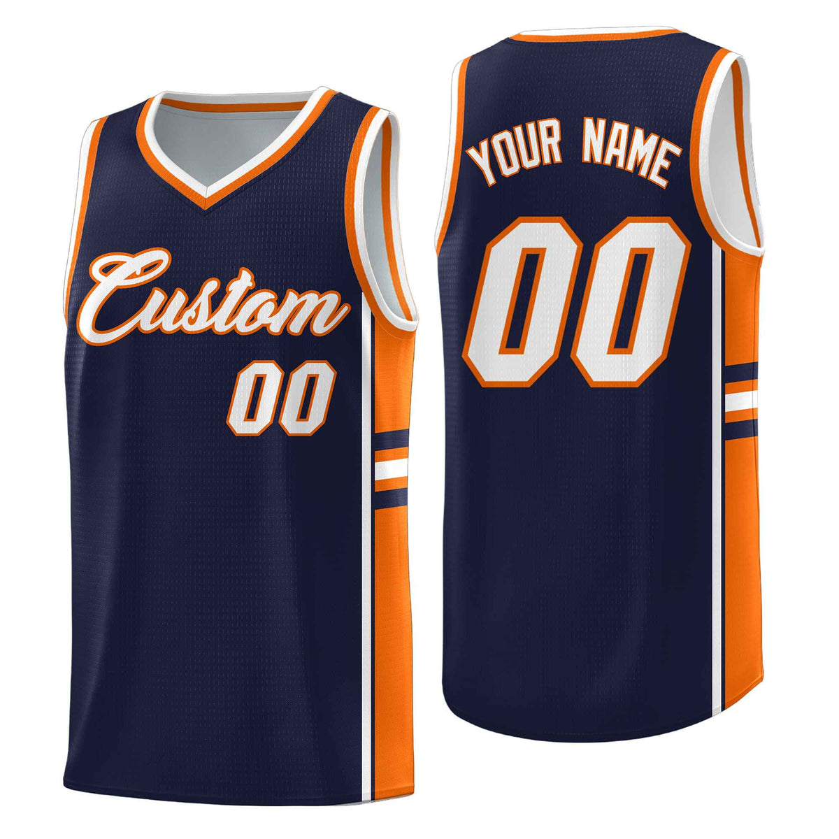 Custom Youth Basketball Jersey - Navy Orange Two-Tone Classic Varsity Uniform