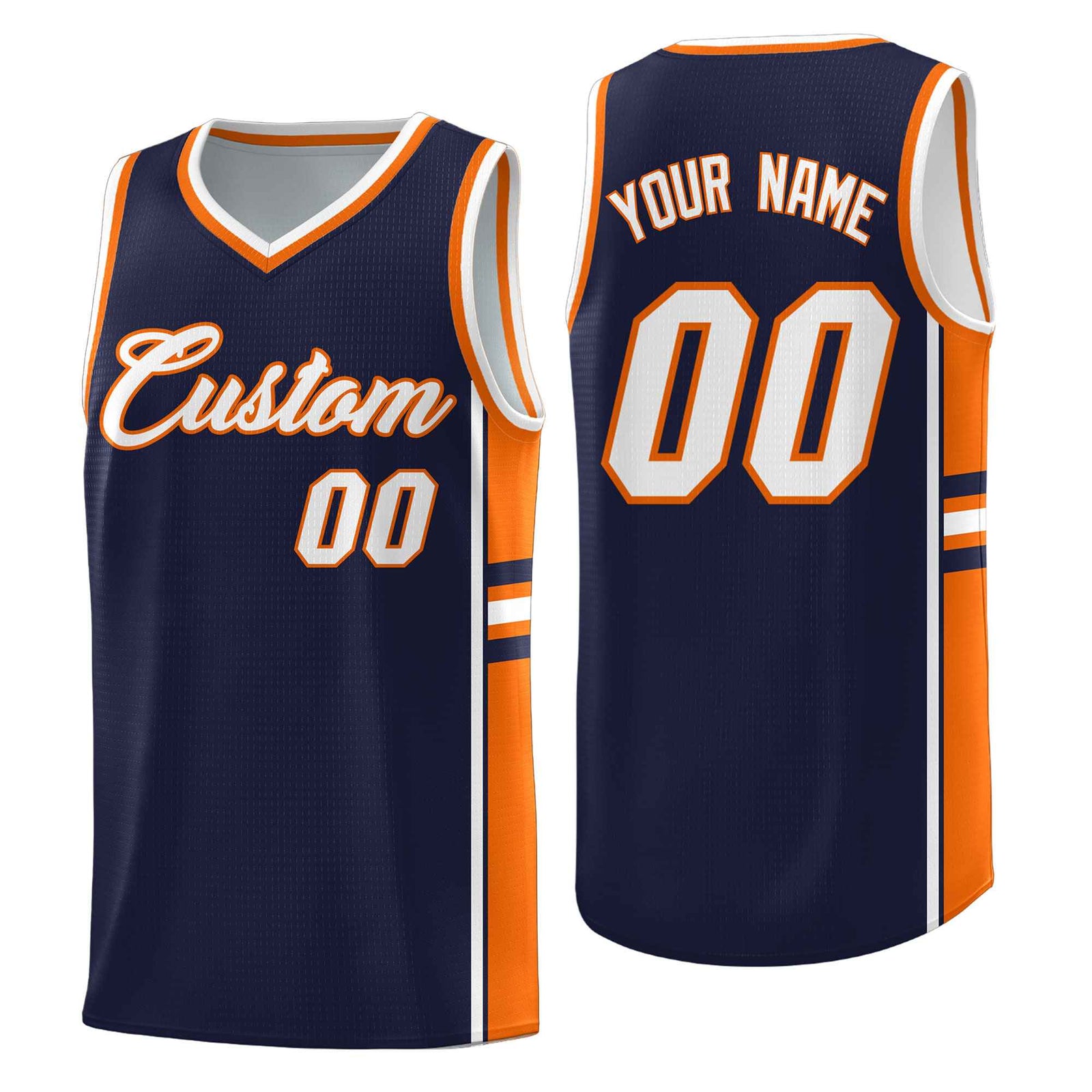 Custom Youth Basketball Jersey - Navy Orange Two-Tone Classic Varsity Uniform