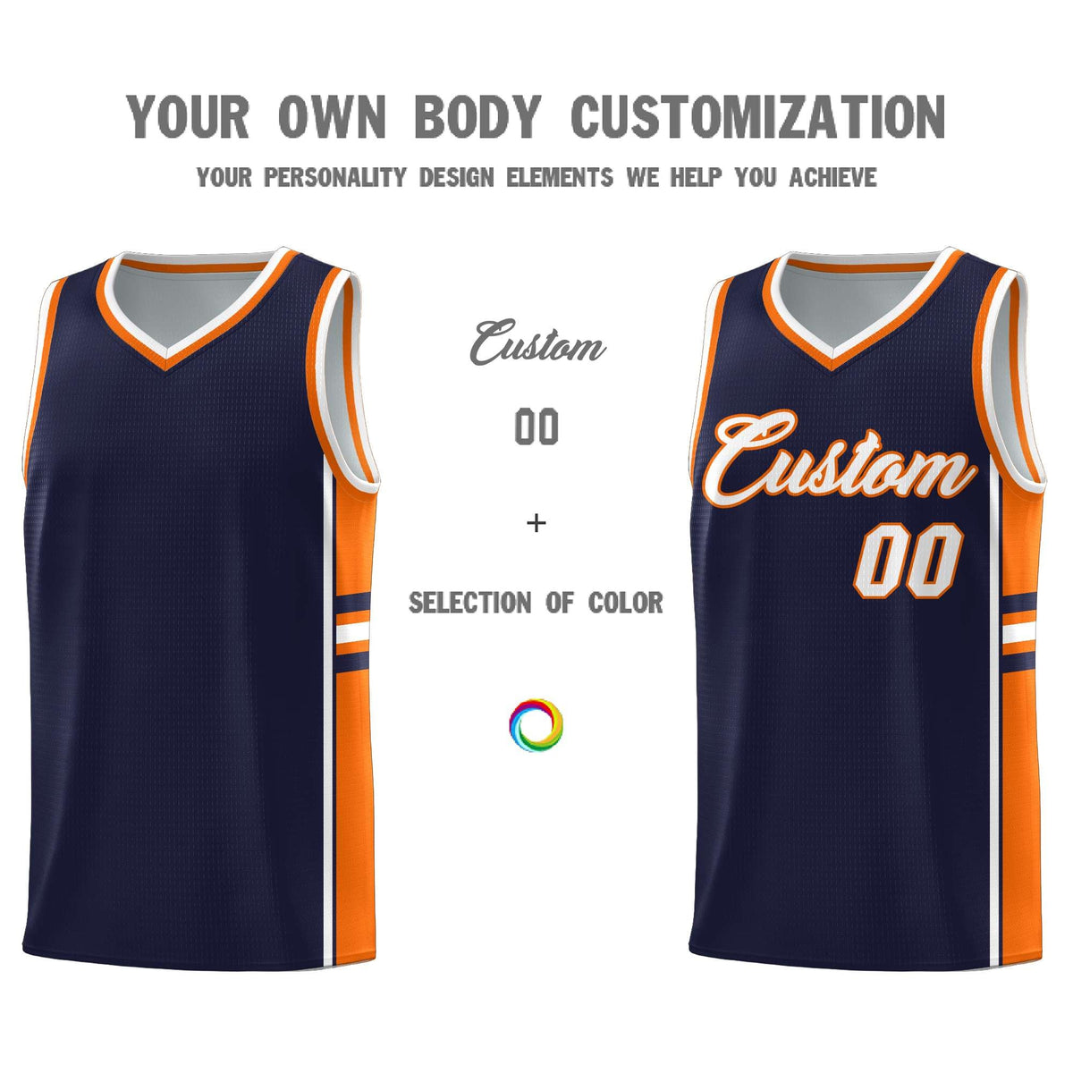 Custom Youth Basketball Jersey - Navy Orange Two-Tone Classic Varsity Uniform