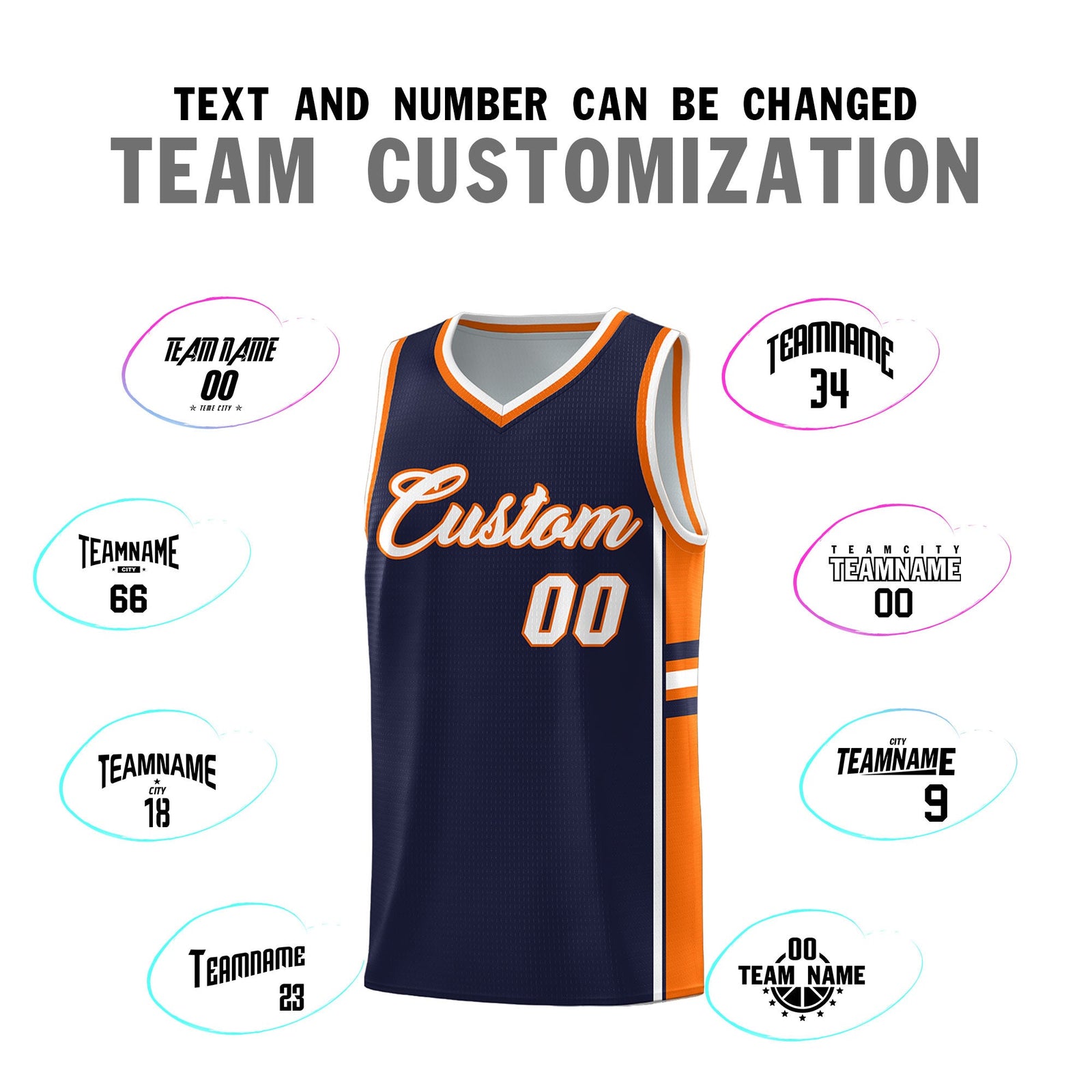 Custom Youth Basketball Jersey - Navy Orange Two-Tone Classic Varsity Uniform