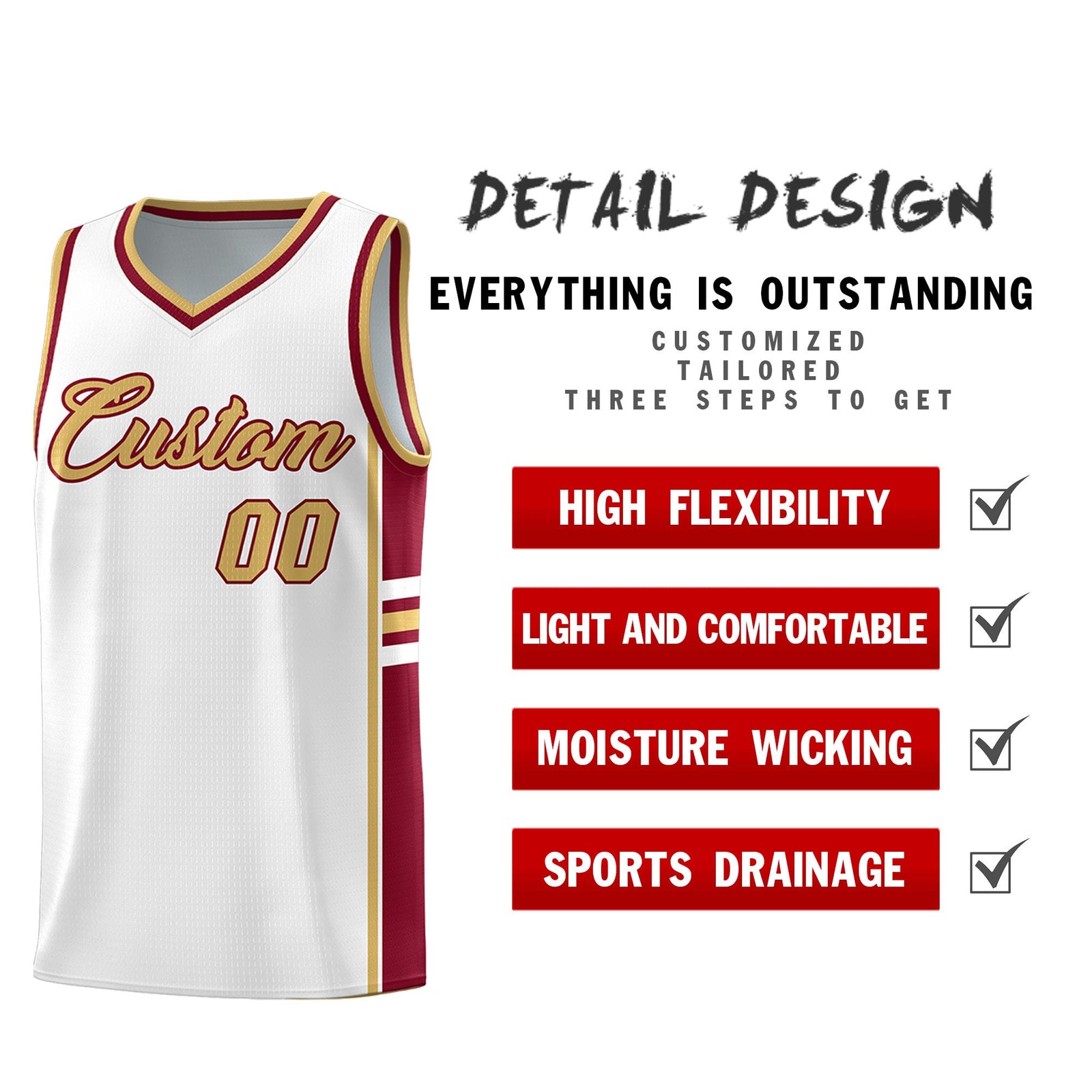 Custom Youth Basketball Jersey - White Crimson Two-Tone Varsity Jersey Set