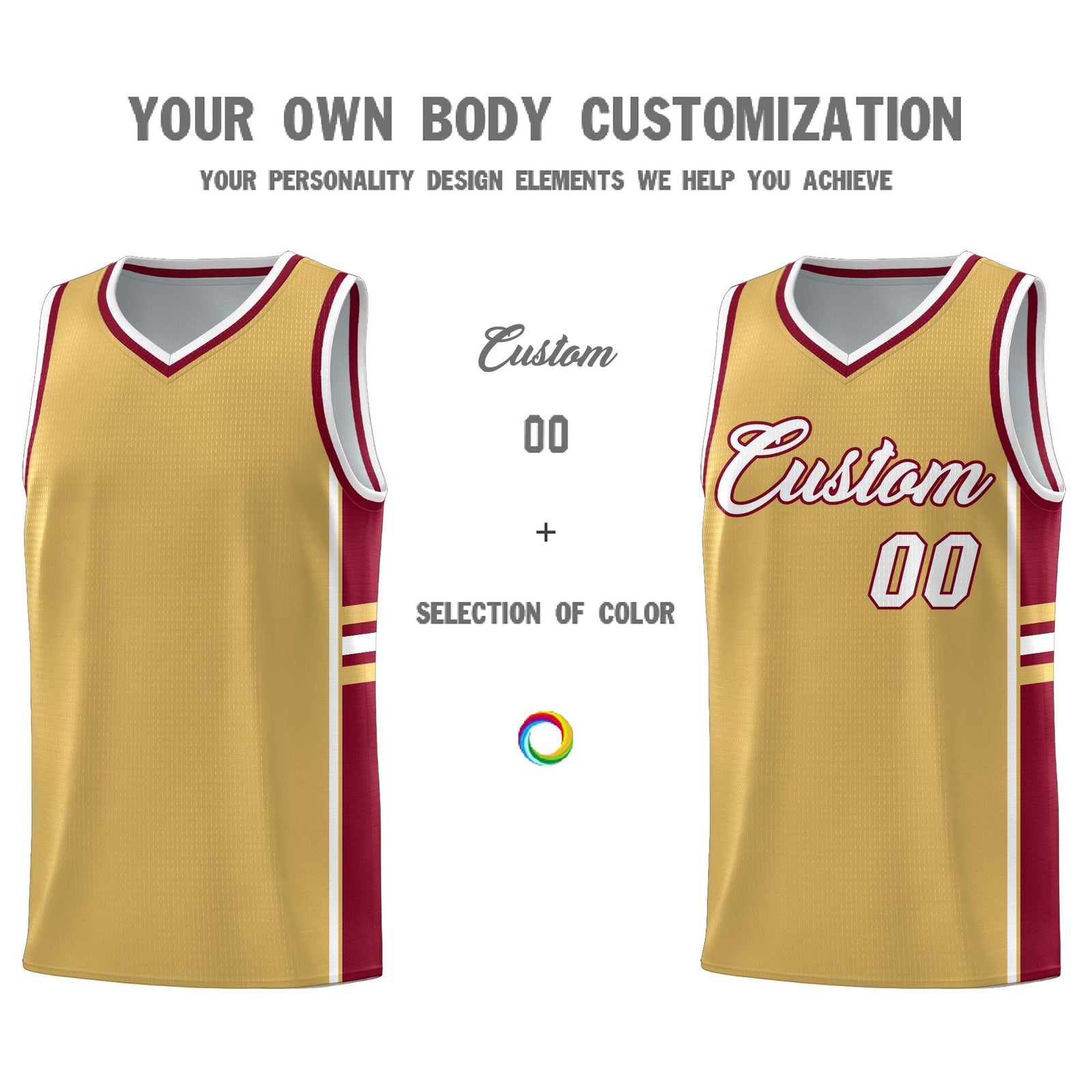 Custom Youth Basketball Jersey - Old Gold Crimson Two-Tone Classic Varsity Uniform