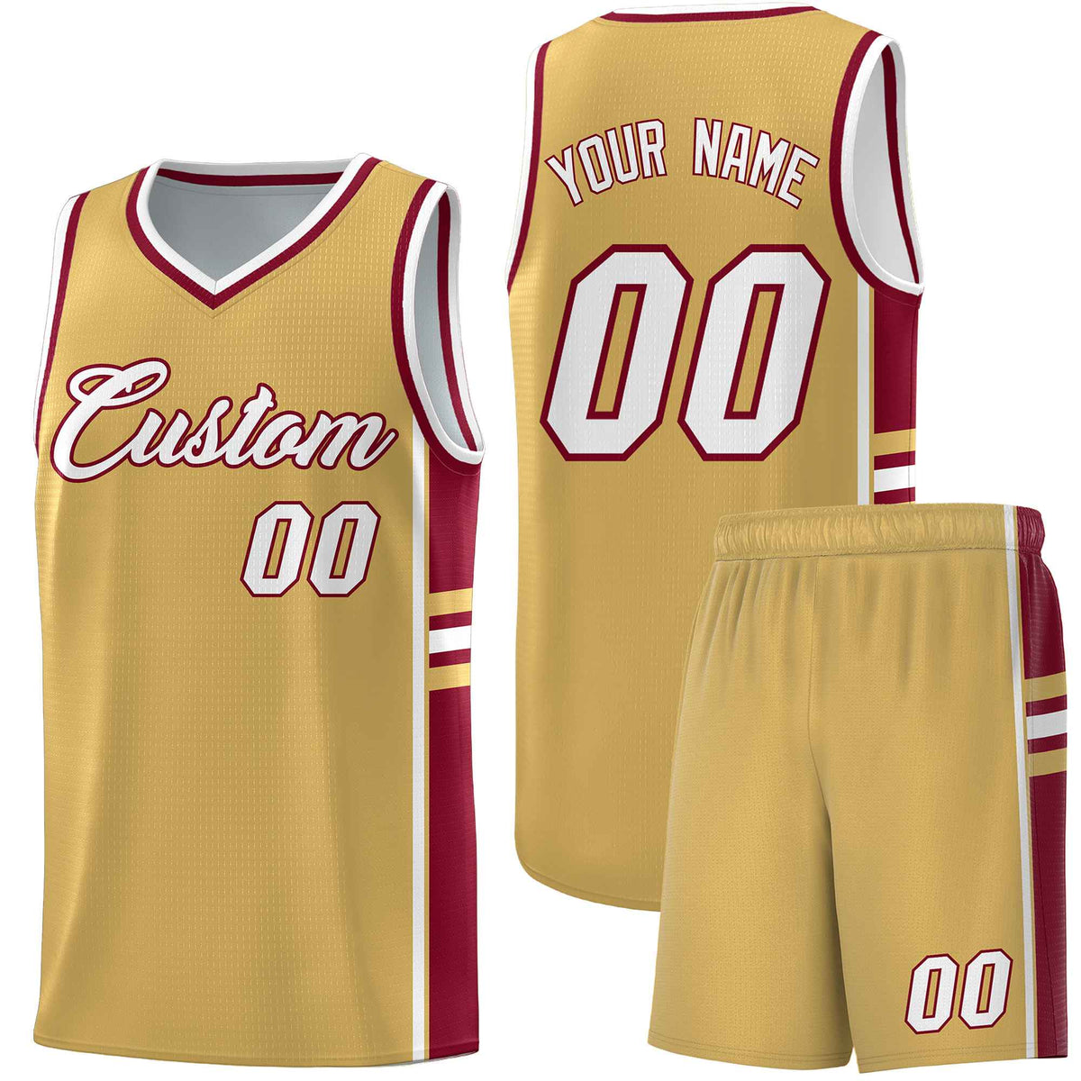 Custom Youth Basketball Jersey - Old Gold Crimson Two-Tone Classic Varsity Uniform