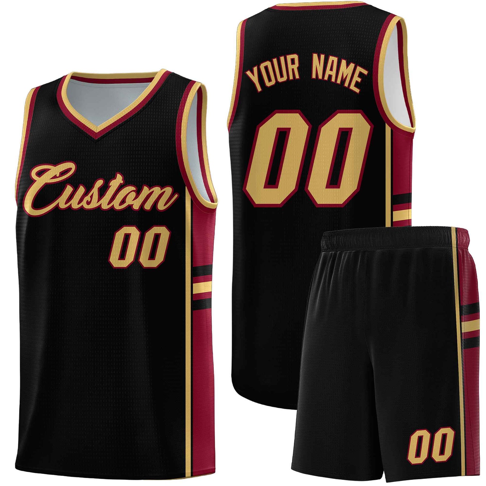Custom Youth Basketball Jersey - Black Crimson Two-Tone Varsity Jersey Set