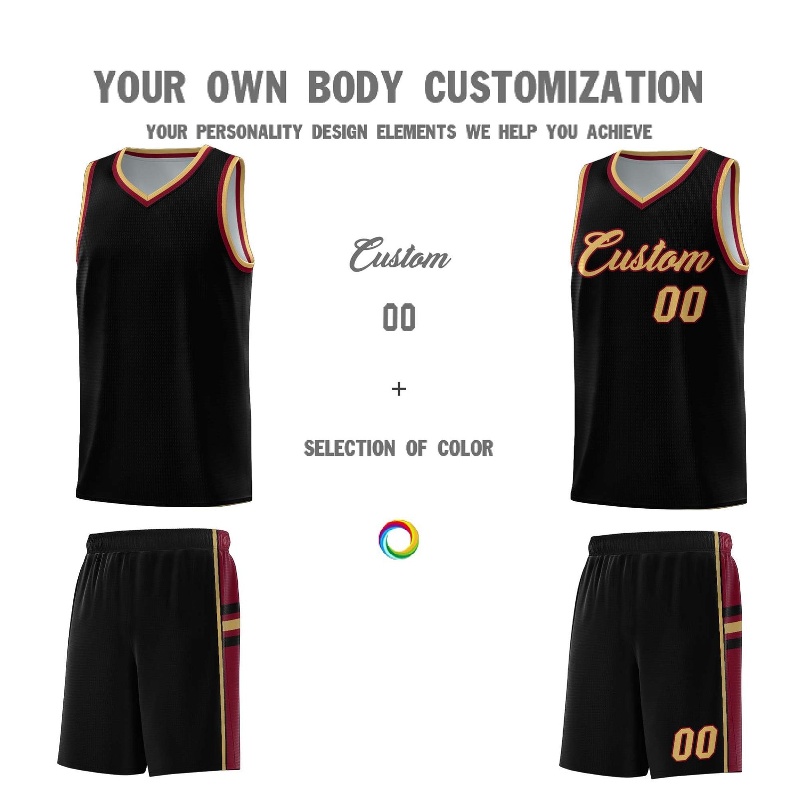 Custom Youth Basketball Jersey - Black Crimson Two-Tone Varsity Jersey Set