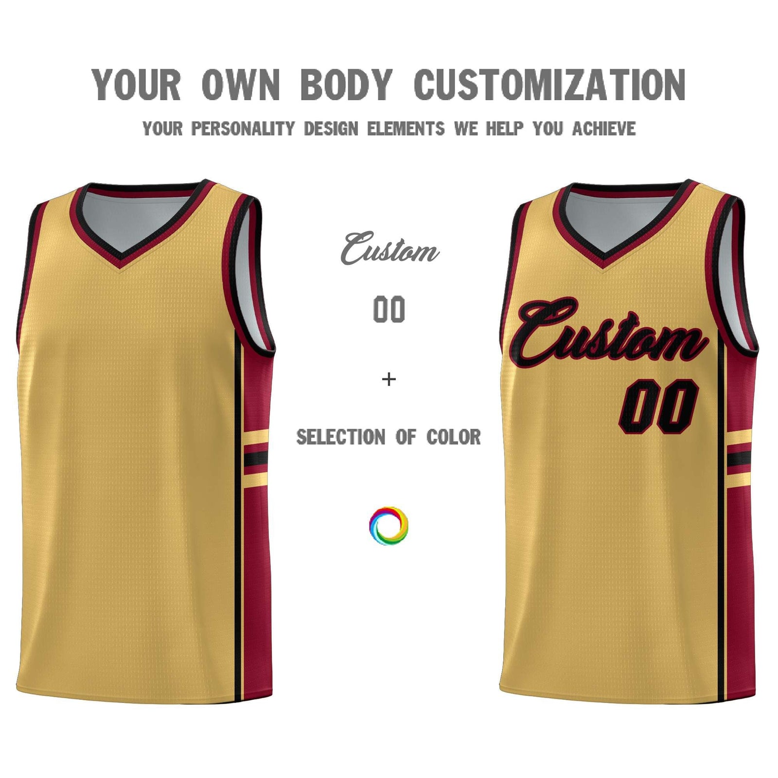 Custom Youth Basketball Jersey - Old Gold Crimson Two-Tone Classic Varsity Uniform