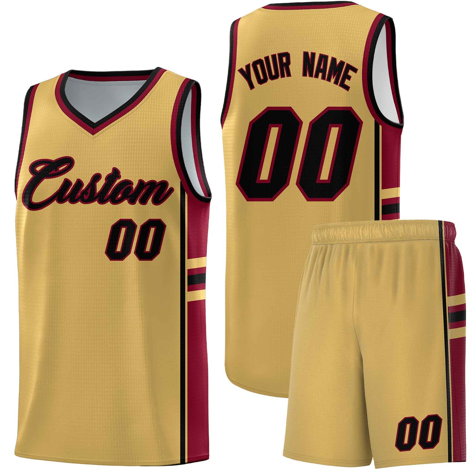 Custom Youth Basketball Jersey - Old Gold Crimson Two-Tone Classic Varsity Uniform