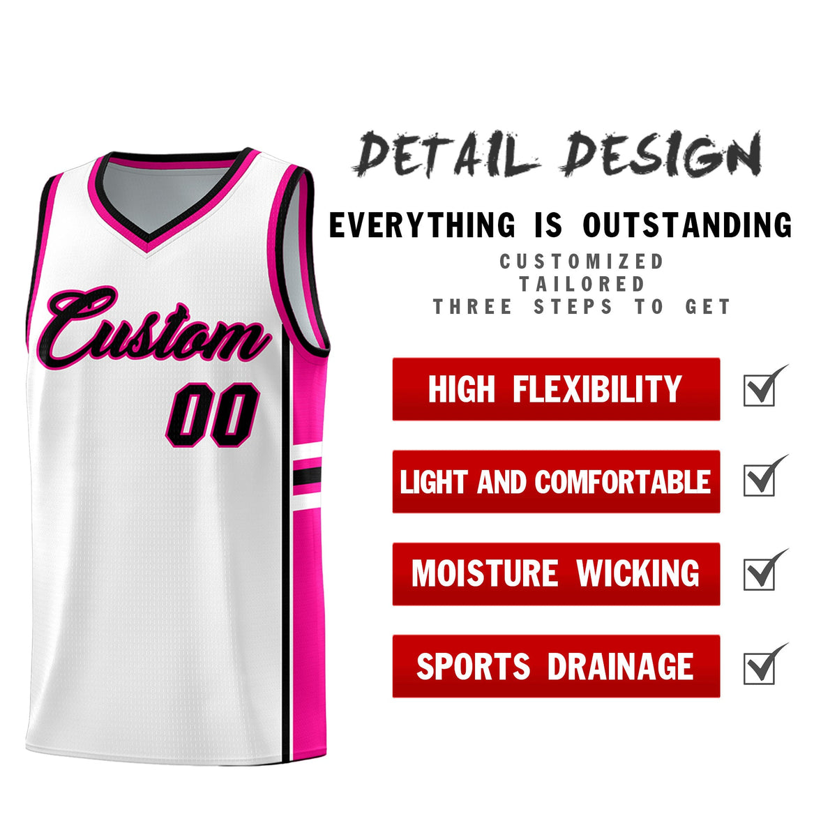 Custom Youth Basketball Jersey - White Pink Two-Tone Varsity Jersey Set