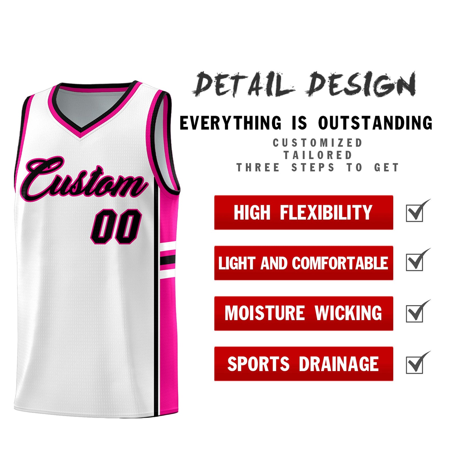Custom Youth Basketball Jersey - White Pink Two-Tone Varsity Jersey Set
