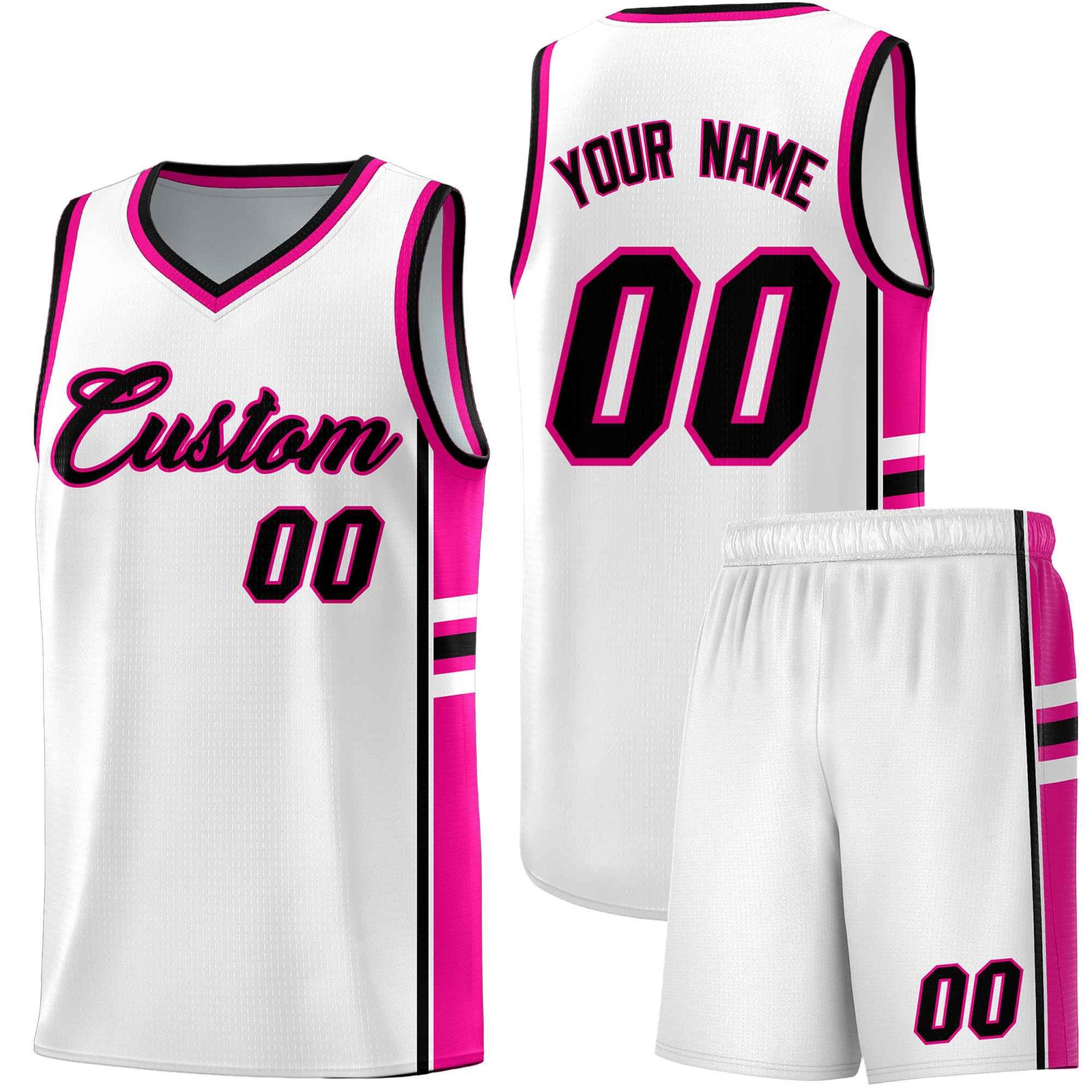 Custom Youth Basketball Jersey - White Pink Two-Tone Varsity Jersey Set