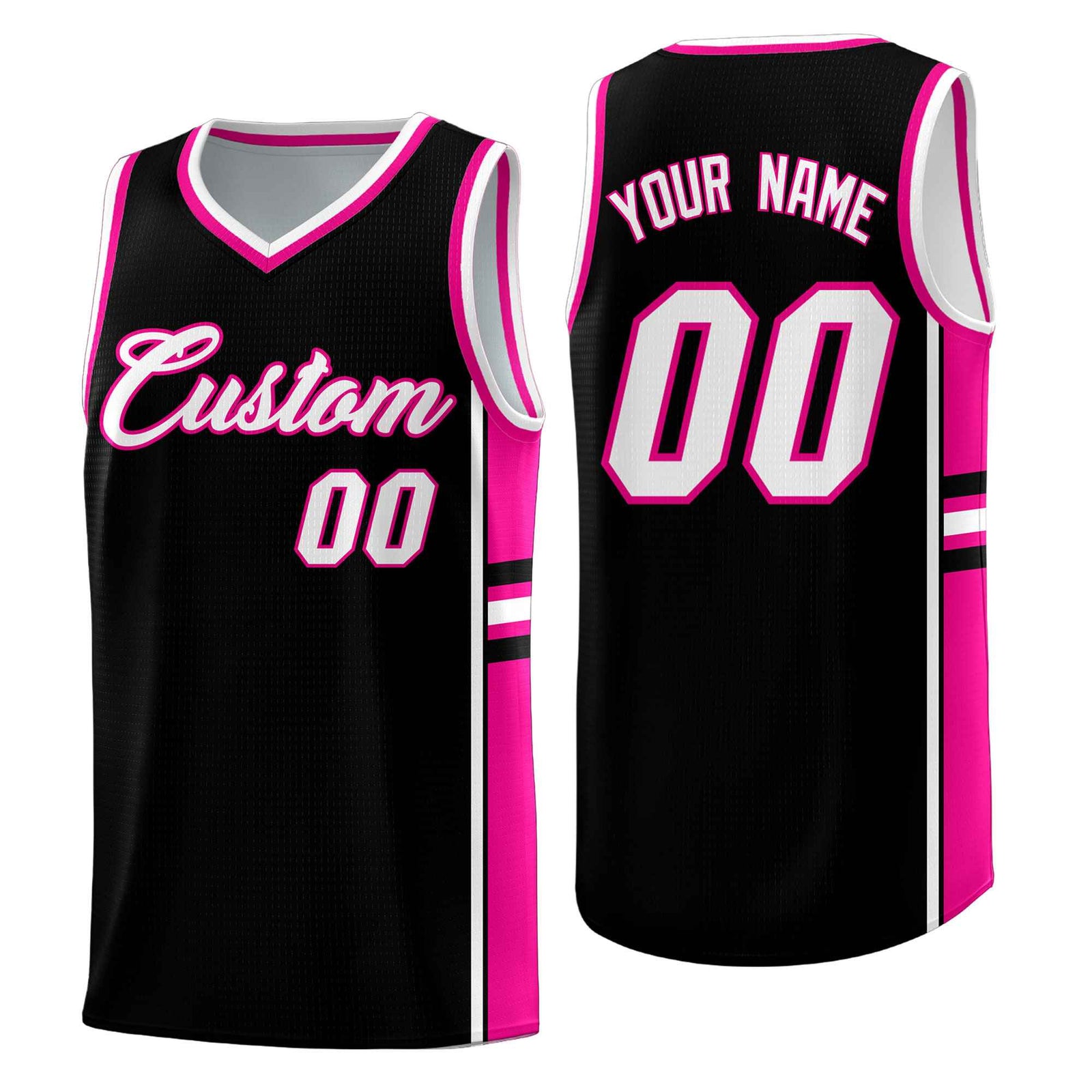 Custom Youth Basketball Jersey - Black Pink Two-Tone Classic Varsity Uniform
