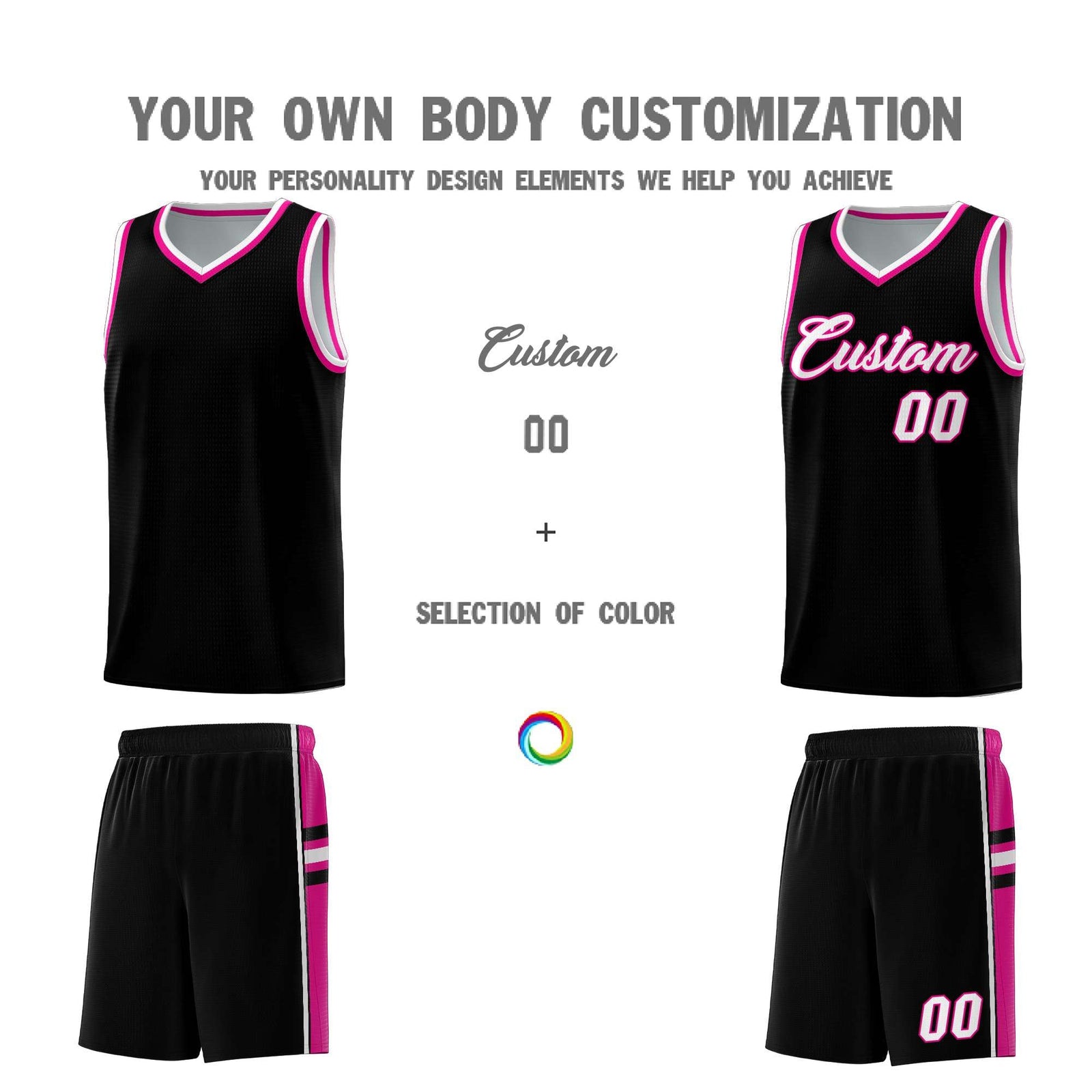 Custom Youth Basketball Jersey - Black Pink Two-Tone Classic Varsity Uniform