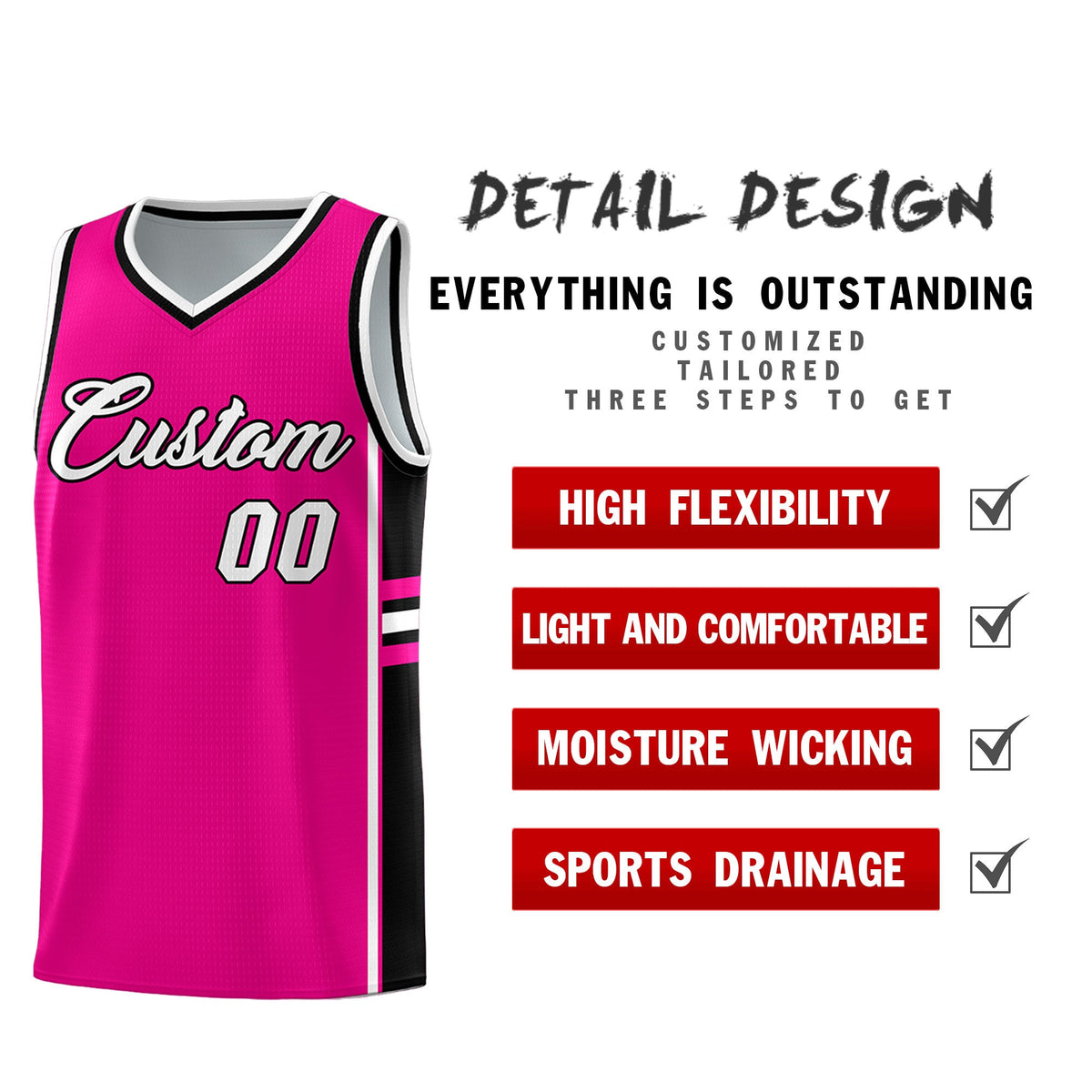 Custom Youth Basketball Jersey - Pink Black Personalized Varsity Two-Tone Uniform