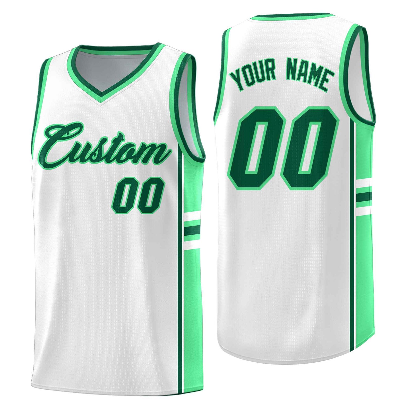 Custom Youth Basketball Jersey - White Green Two-Tone Varsity Jersey Set