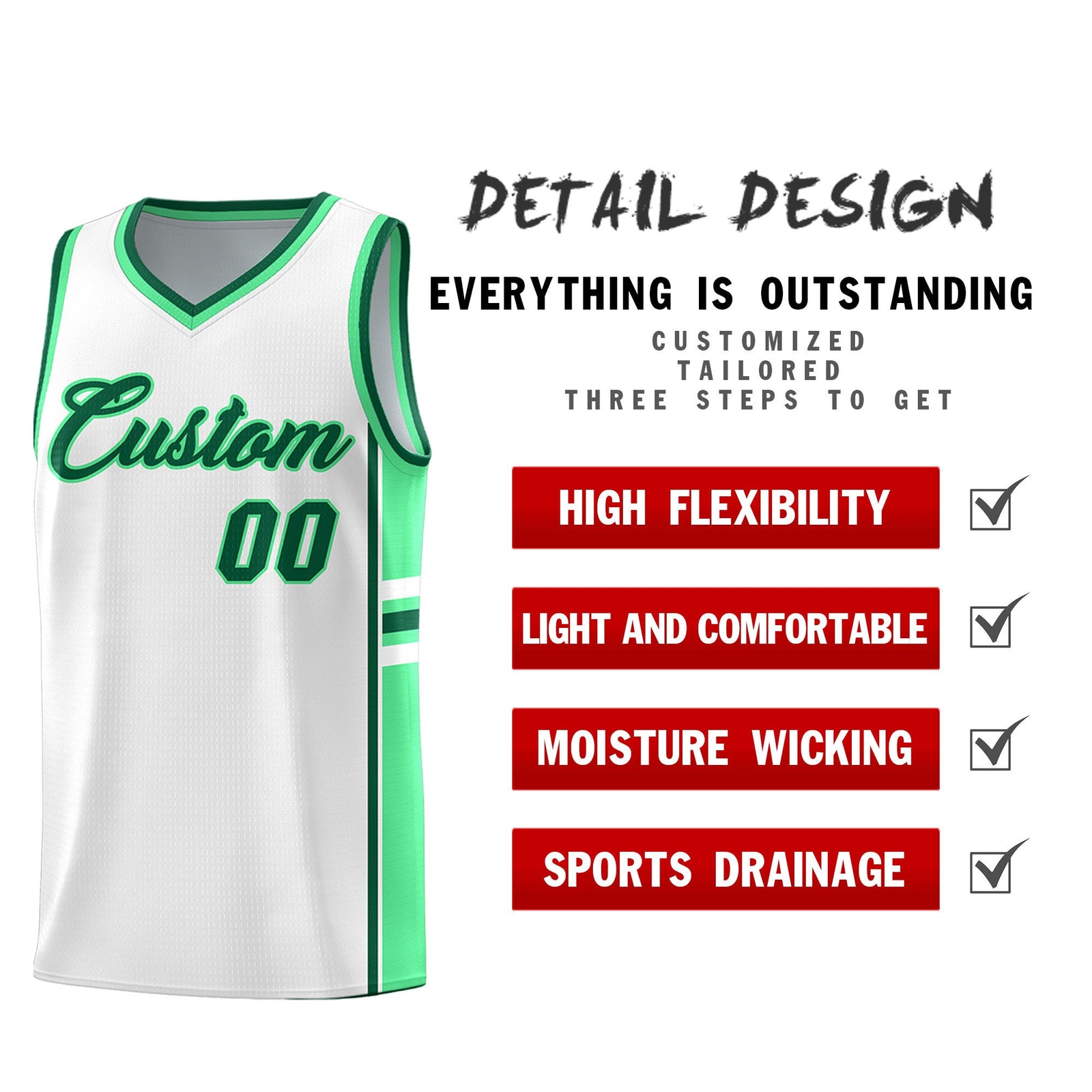 Custom Youth Basketball Jersey - White Green Two-Tone Varsity Jersey Set