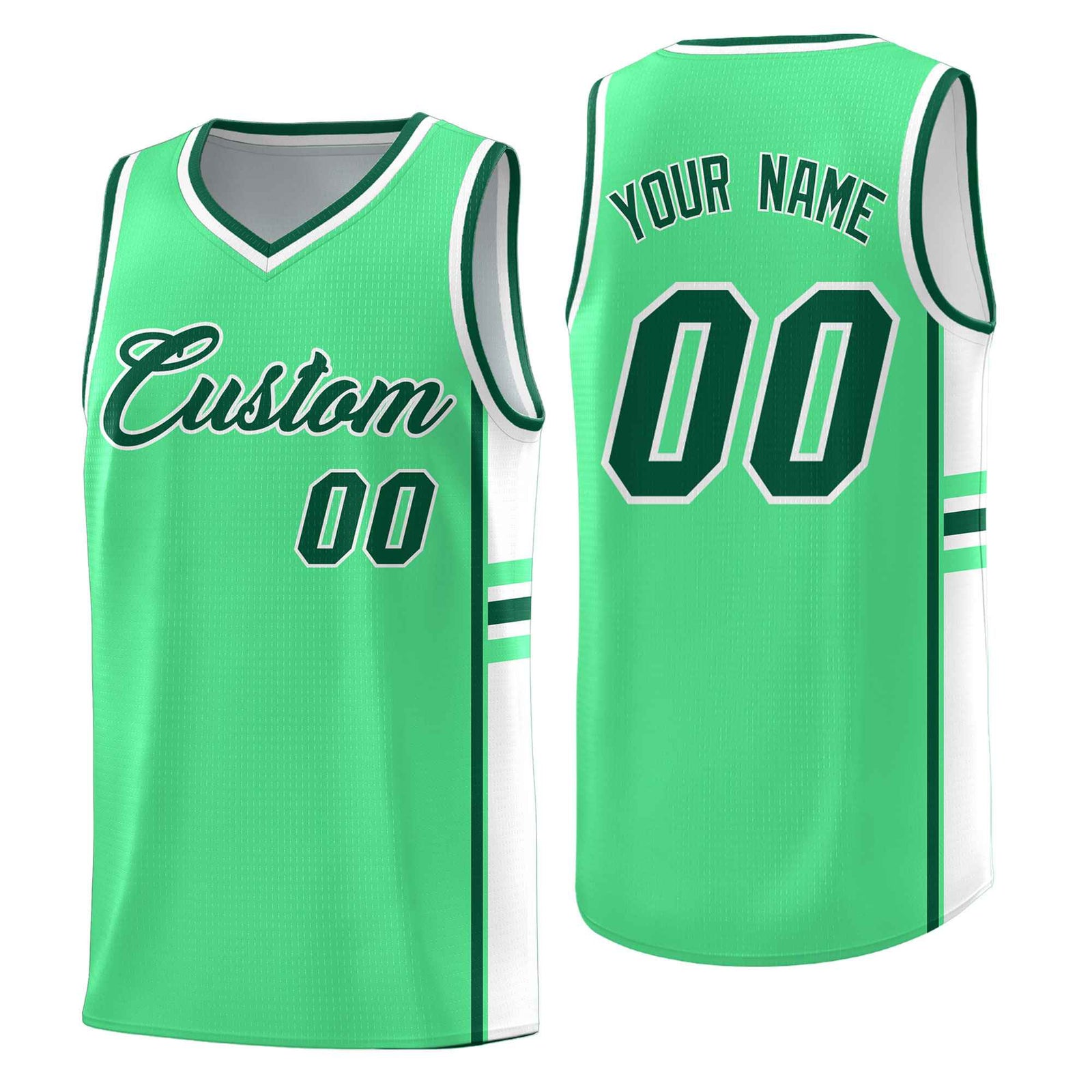 Custom Youth Basketball Jersey - Green White Personalized Varsity Two-Tone Uniform