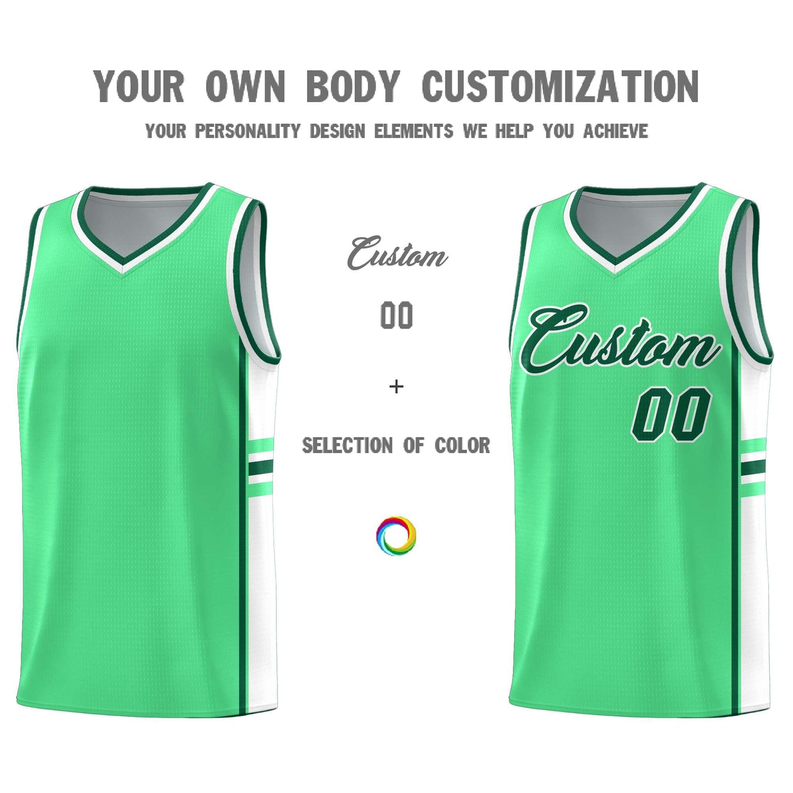 Custom Youth Basketball Jersey - Green White Personalized Varsity Two-Tone Uniform