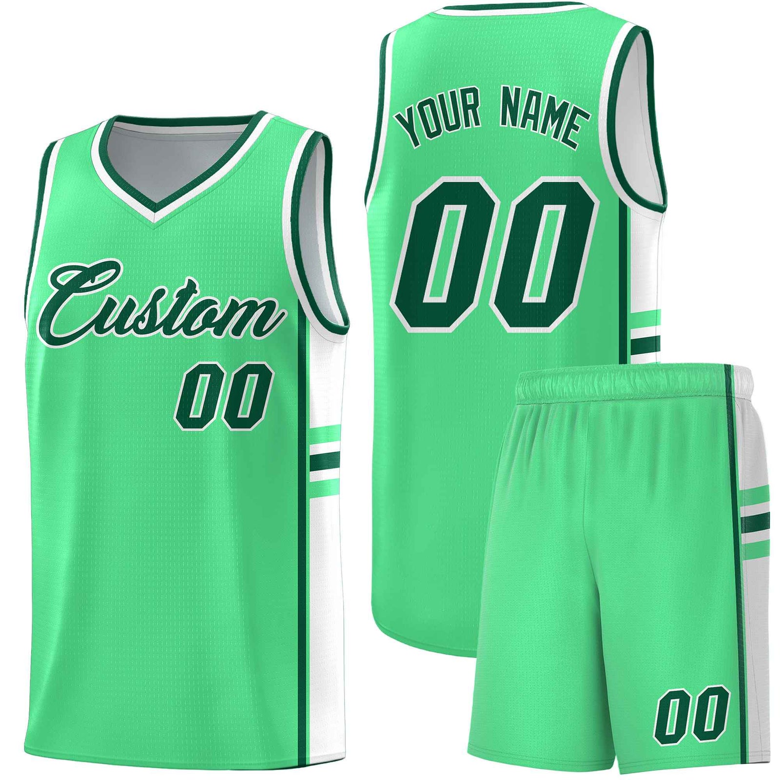 Custom Youth Basketball Jersey - Green White Personalized Varsity Two-Tone Uniform