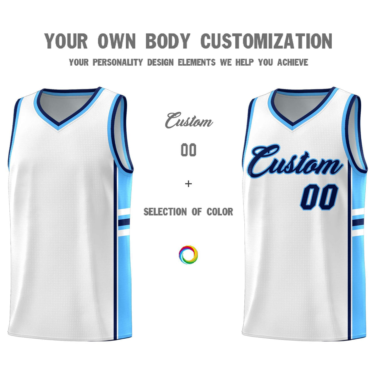 Custom Youth Basketball Jersey - White Powder Blue Two-Tone Varsity Jersey Set