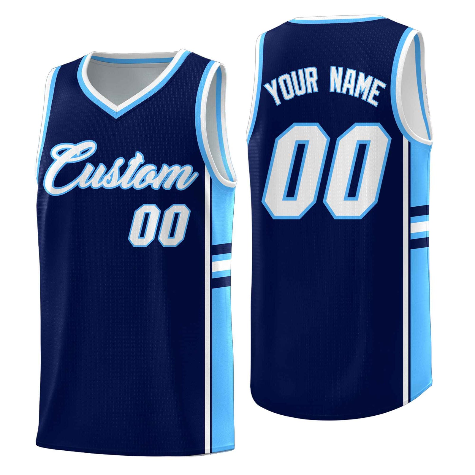 Custom Youth Basketball Jersey - Navy Powder Blue Two-Tone Classic Varsity Uniform