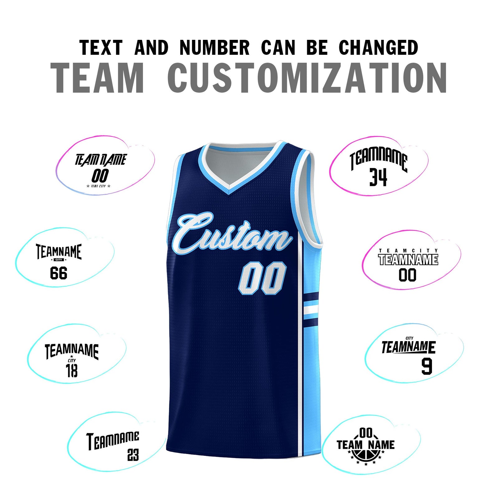 Custom Youth Basketball Jersey - Navy Powder Blue Two-Tone Classic Varsity Uniform
