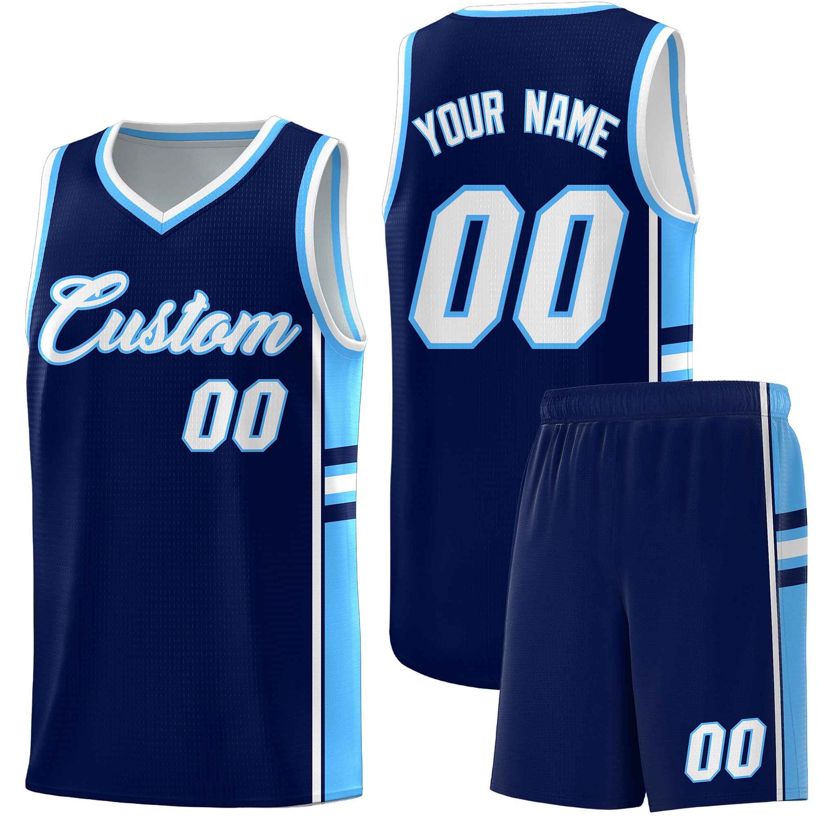 Custom Youth Basketball Jersey - Navy Powder Blue Two-Tone Classic Varsity Uniform
