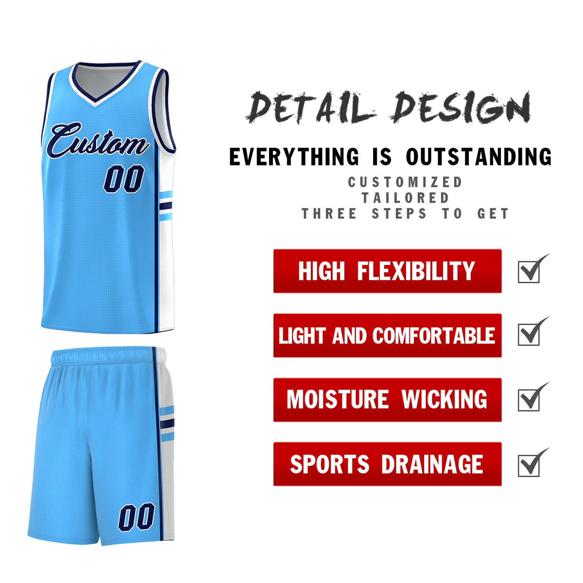 Custom Youth Basketball Jersey - Powder Blue White Personalized Varsity Two-Tone Uniform