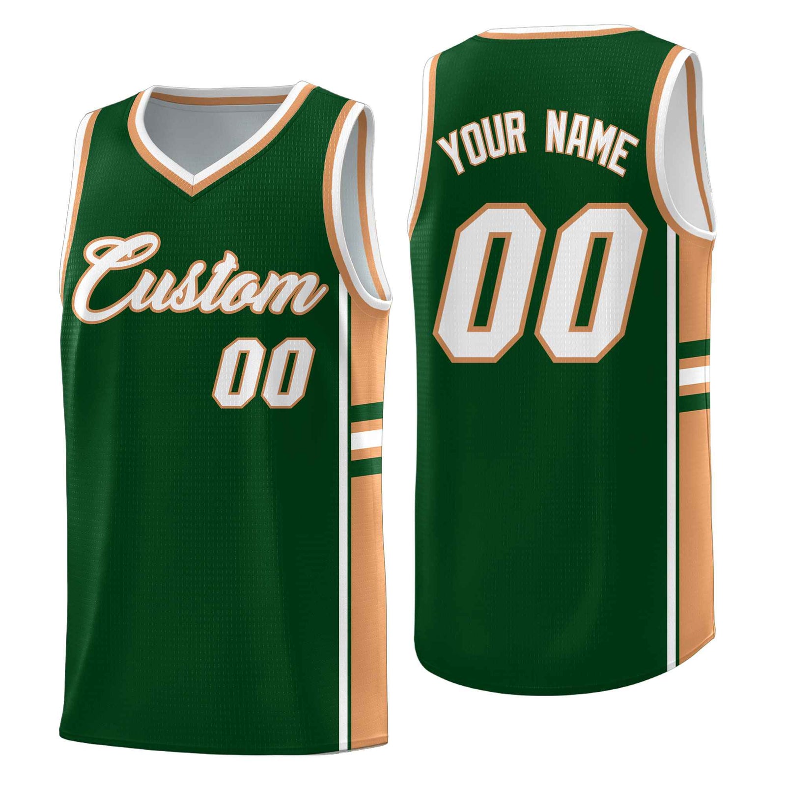 Custom Youth Basketball Jersey - Green Buckskin Brown Two-Tone Classic Varsity Uniform