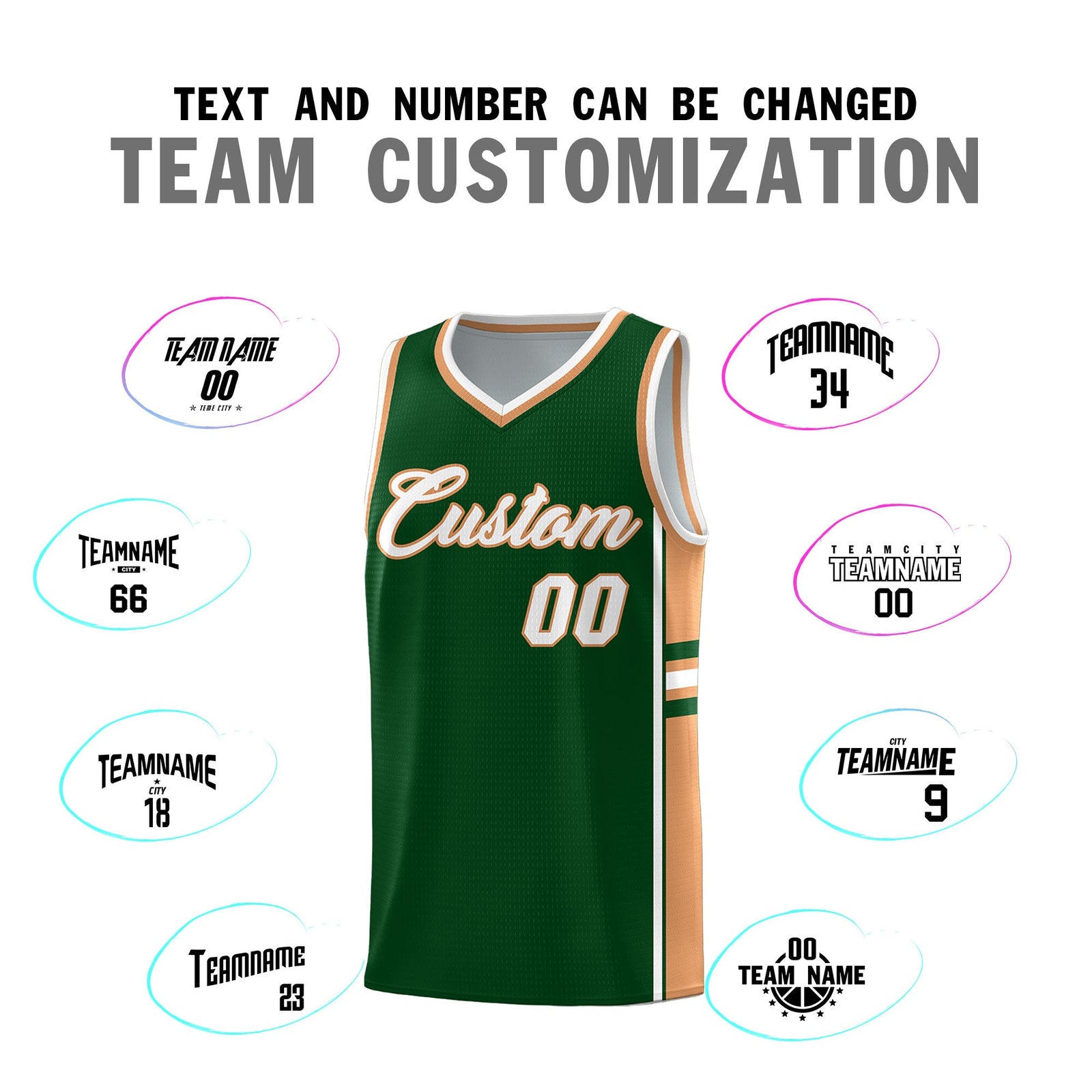 Custom Youth Basketball Jersey - Green Buckskin Brown Two-Tone Classic Varsity Uniform