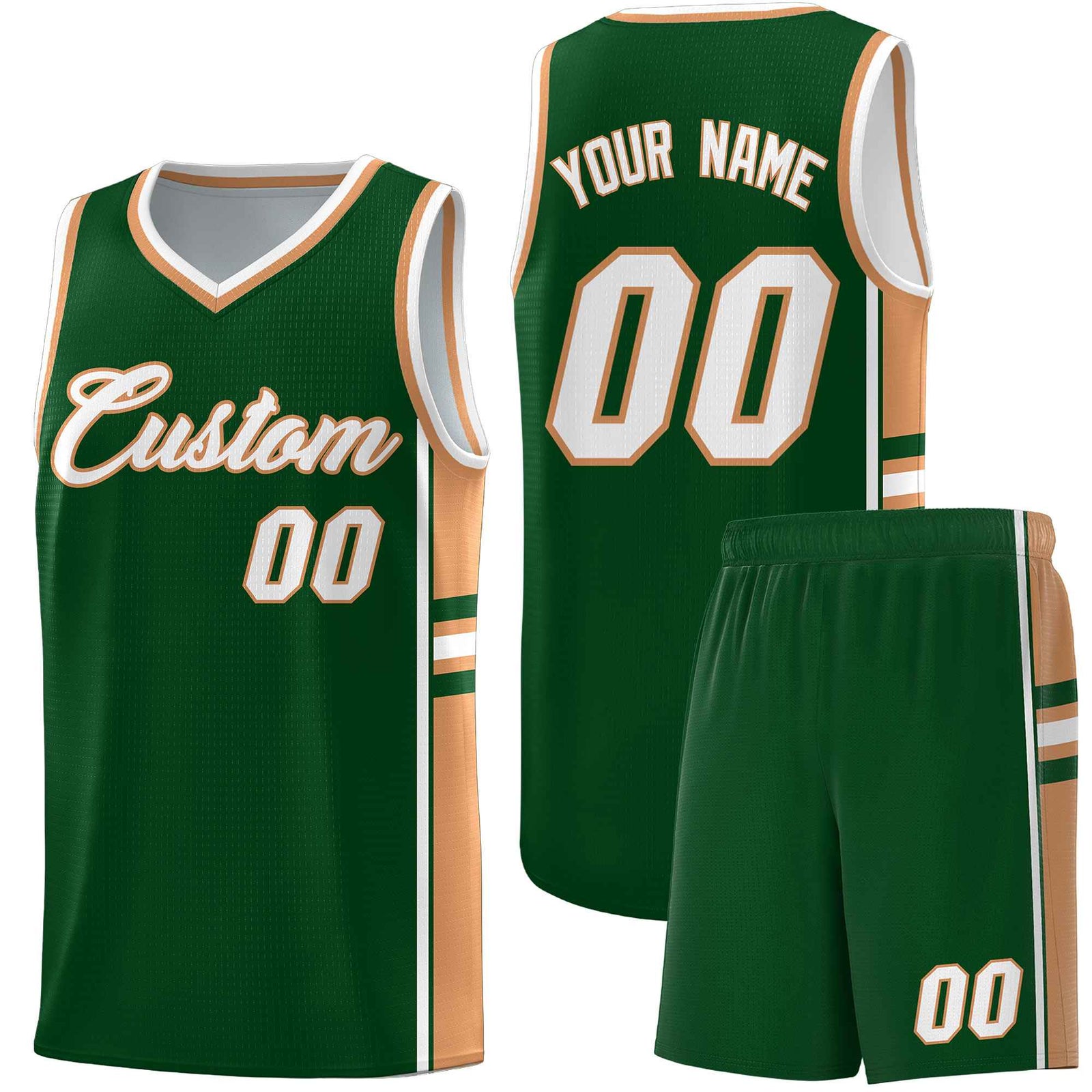 Custom Youth Basketball Jersey - Green Buckskin Brown Two-Tone Classic Varsity Uniform