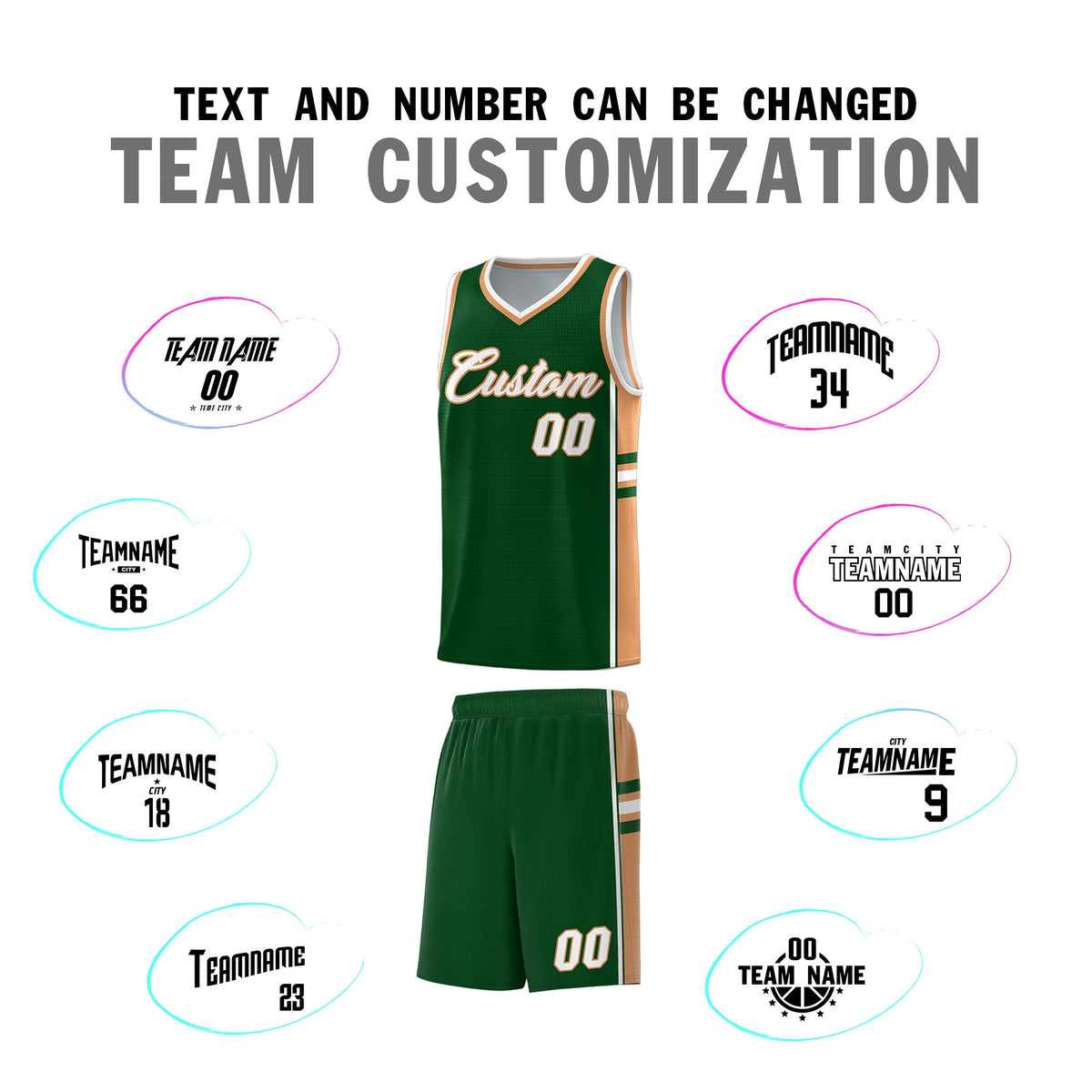 Custom Youth Basketball Jersey - Green Buckskin Brown Two-Tone Classic Varsity Uniform
