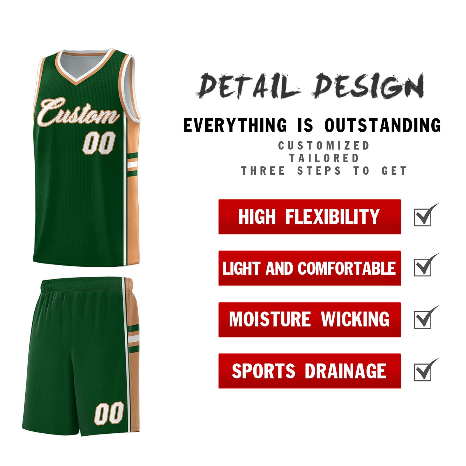 Custom Youth Basketball Jersey - Green Buckskin Brown Two-Tone Classic Varsity Uniform