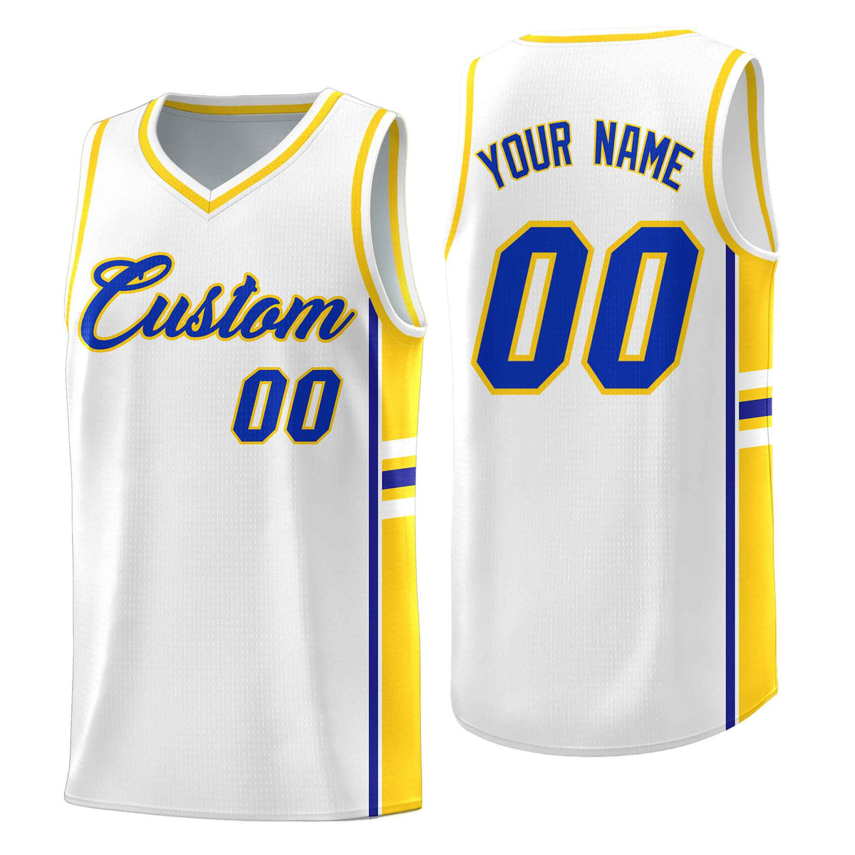 Custom Youth Basketball Jersey - White Fluorescent Yellow Two-Tone Varsity Jersey Set