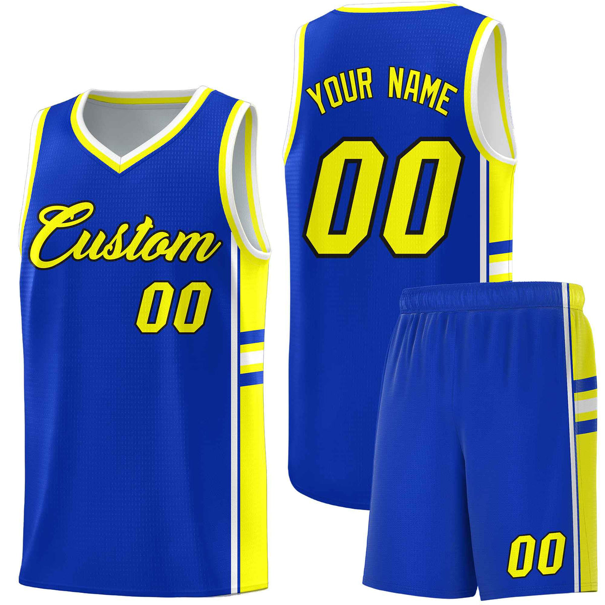 Custom Youth Basketball Jersey - Royal Fluorescent Yellow Two-Tone Classic Varsity Uniform