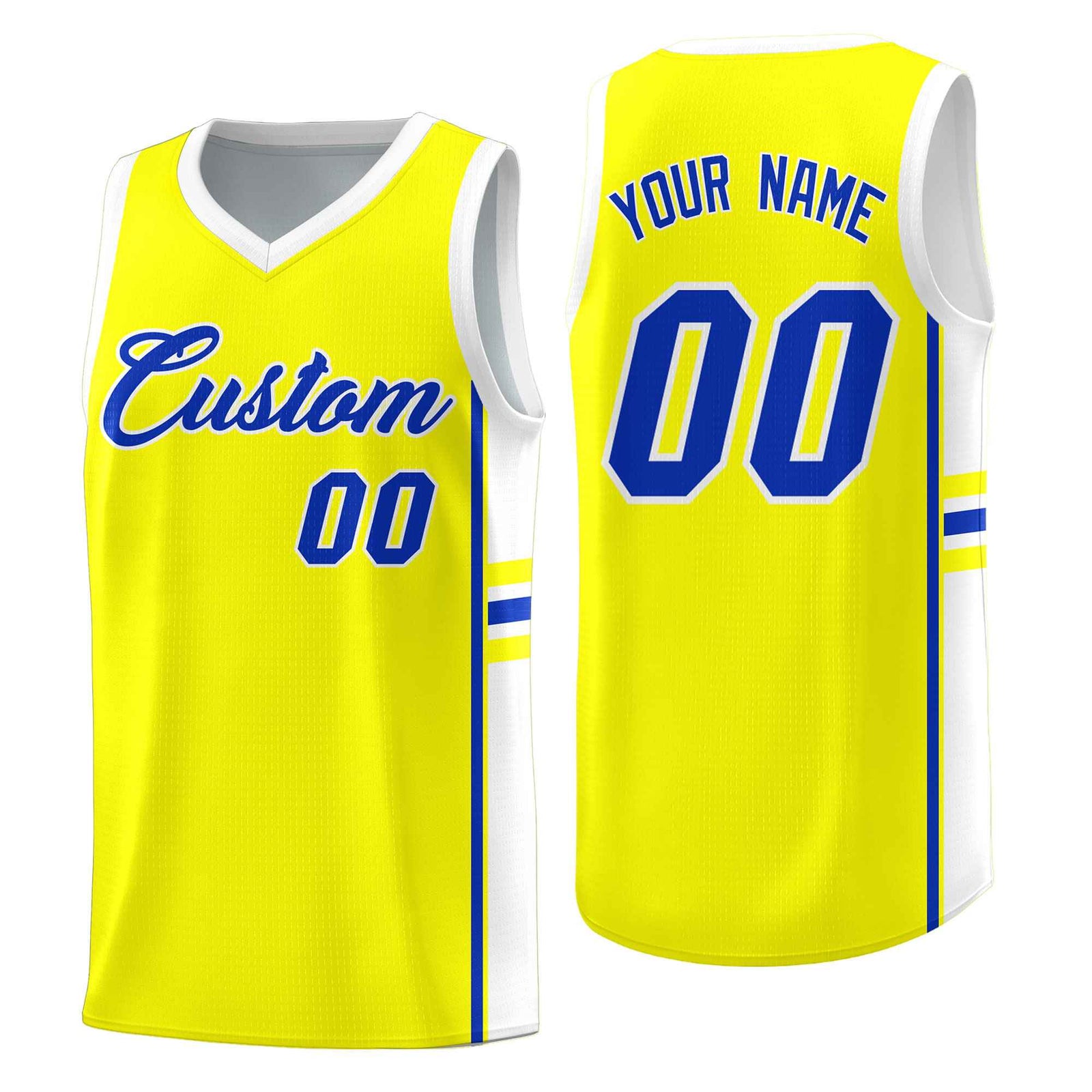 Custom Youth Basketball Jersey - Fluorescent Yellow White Two-Tone Classic Varsity Uniform