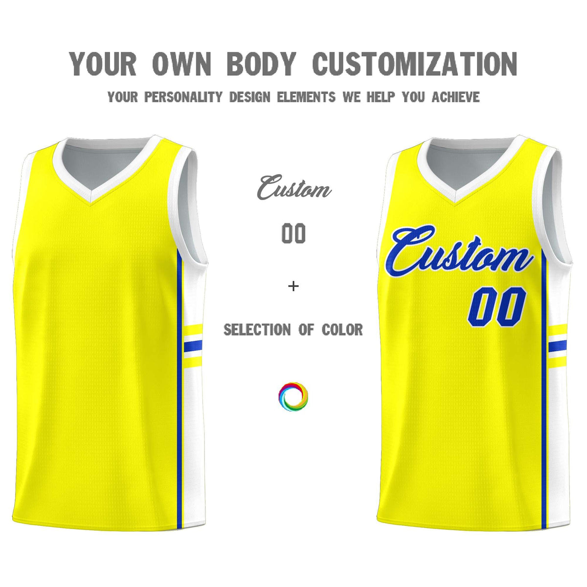 Custom Youth Basketball Jersey - Fluorescent Yellow White Two-Tone Classic Varsity Uniform