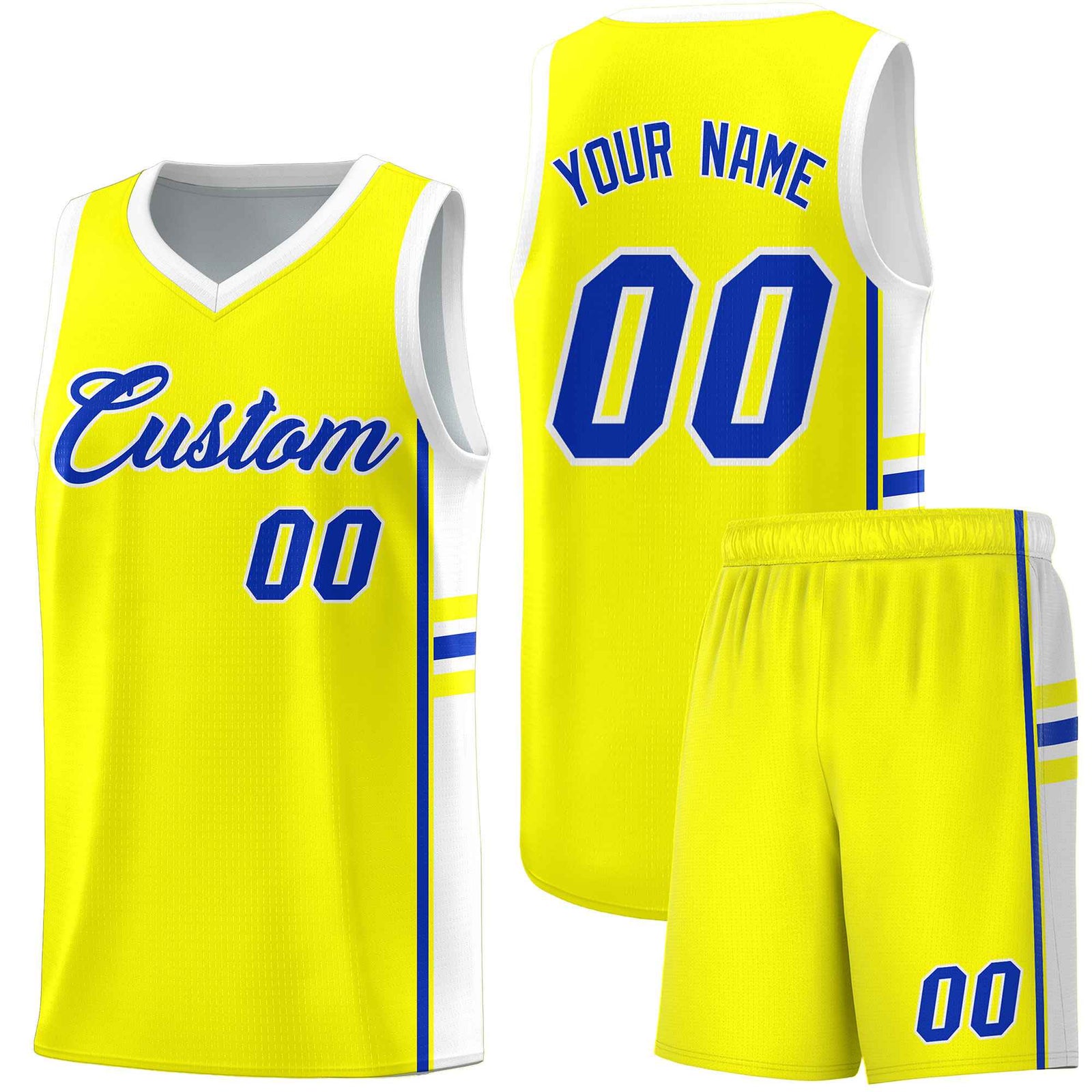 Custom Youth Basketball Jersey - Fluorescent Yellow White Two-Tone Classic Varsity Uniform