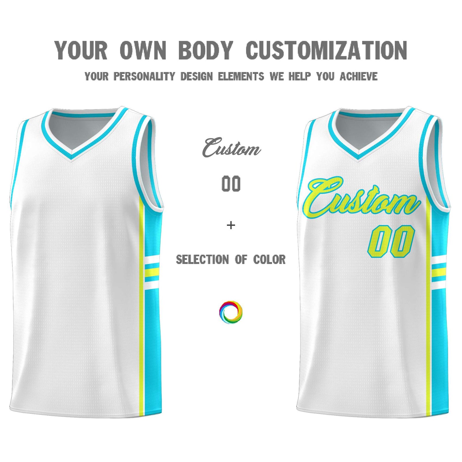Custom Youth Basketball Jersey - White Sky Blue Two-Tone Varsity Jersey Set