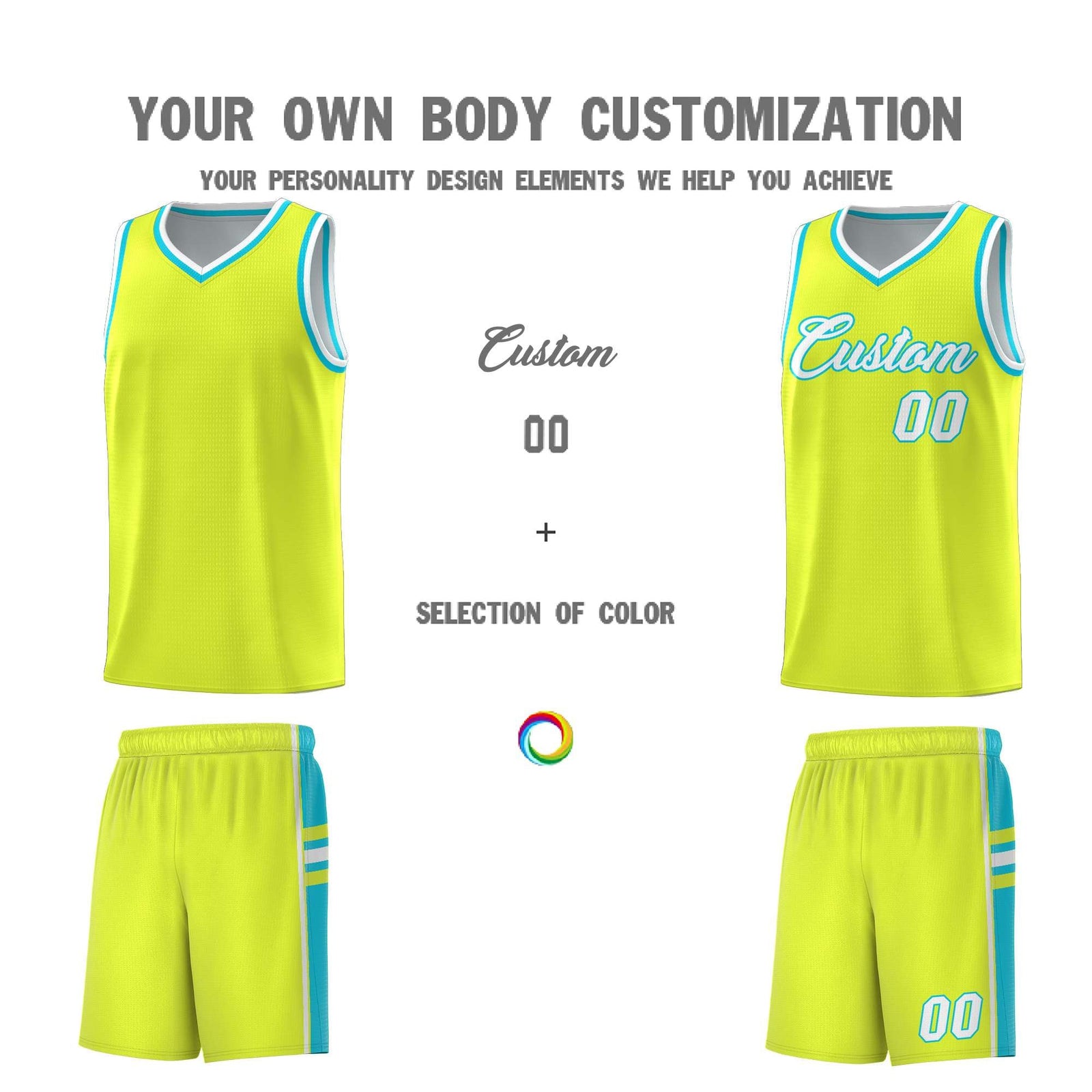 Custom Youth Basketball Jersey - Fluorescent Green Sky Blue Two-Tone Classic Varsity Uniform